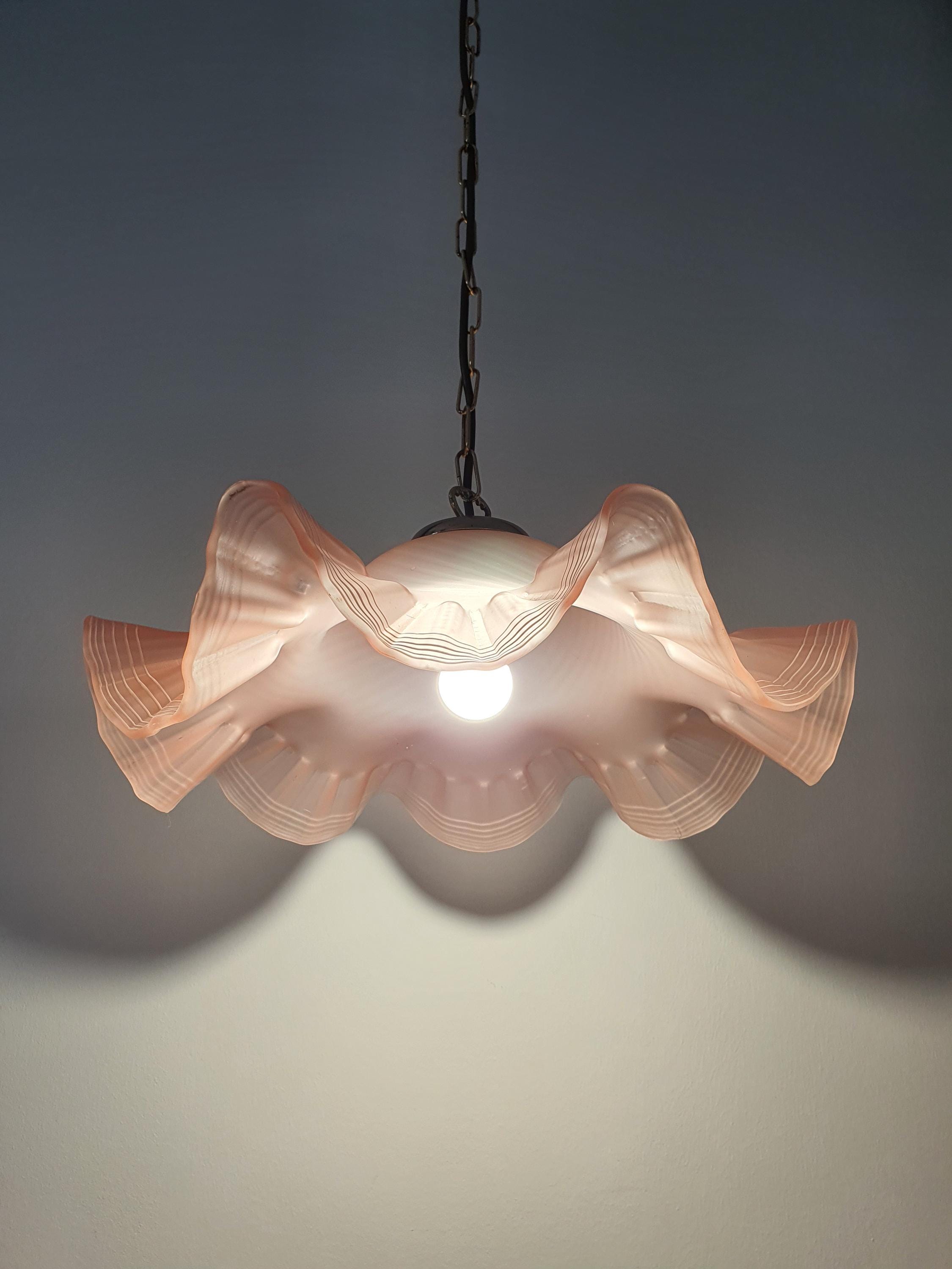 Italian Murano glass pink pendant — nursery or bedroom setting, feminine ambient lighting