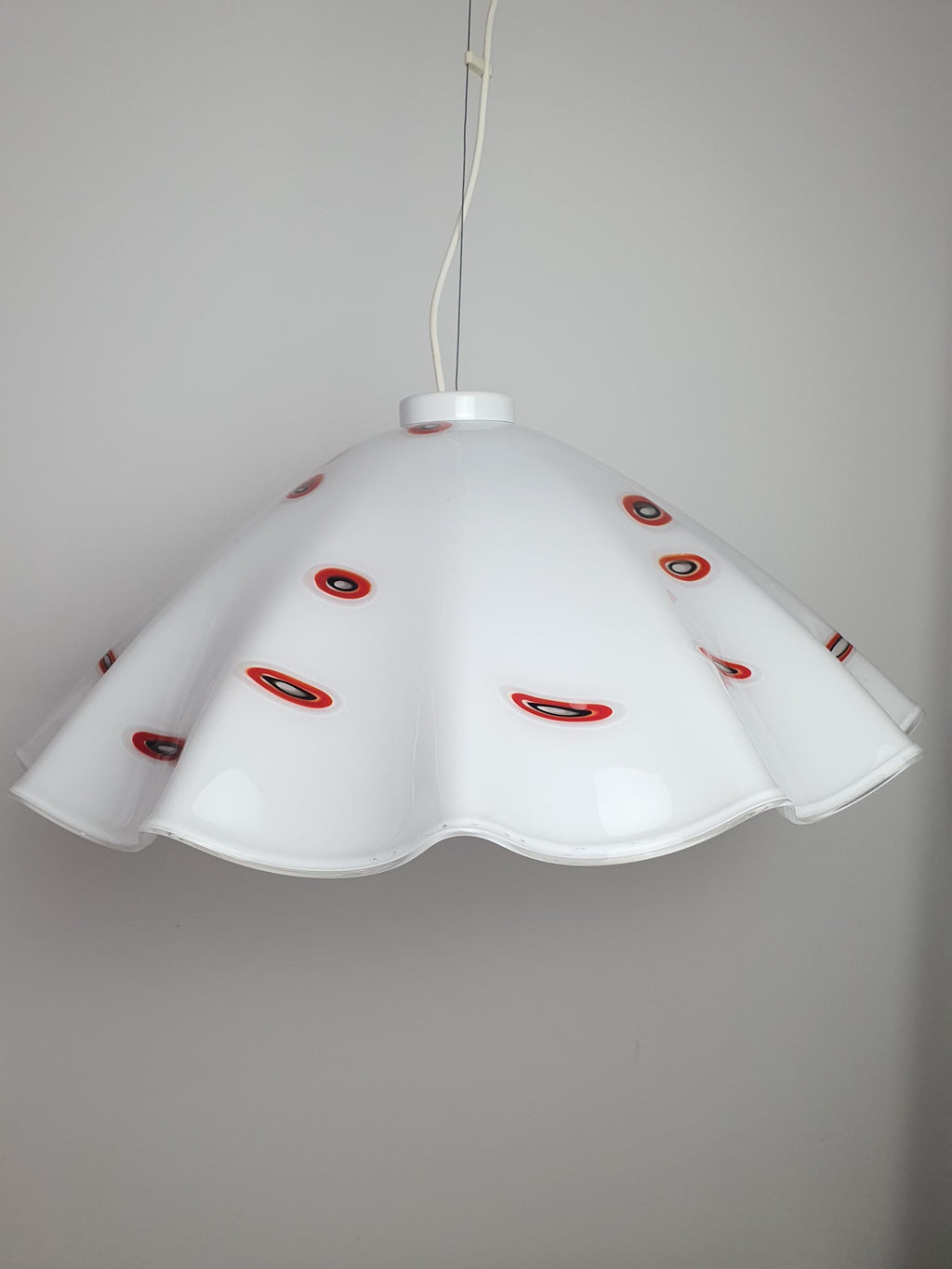 Vintage Murano Glass Pendant Light: Italian MCM Skirt Lamp with Red Spot