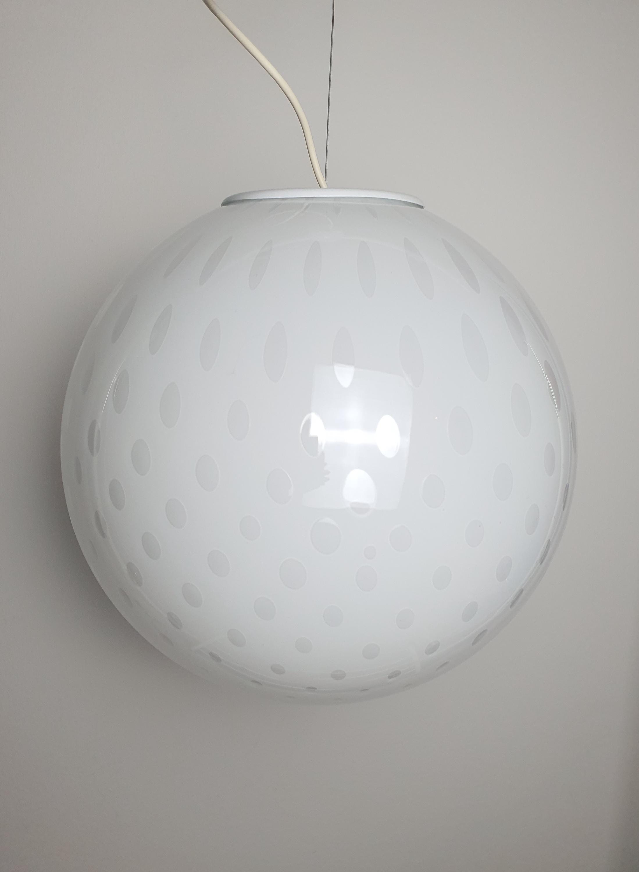 Murano Glass White Bubbled Globe Pendant Light | Vintage Milk Glass Scandinavian Style Lighting