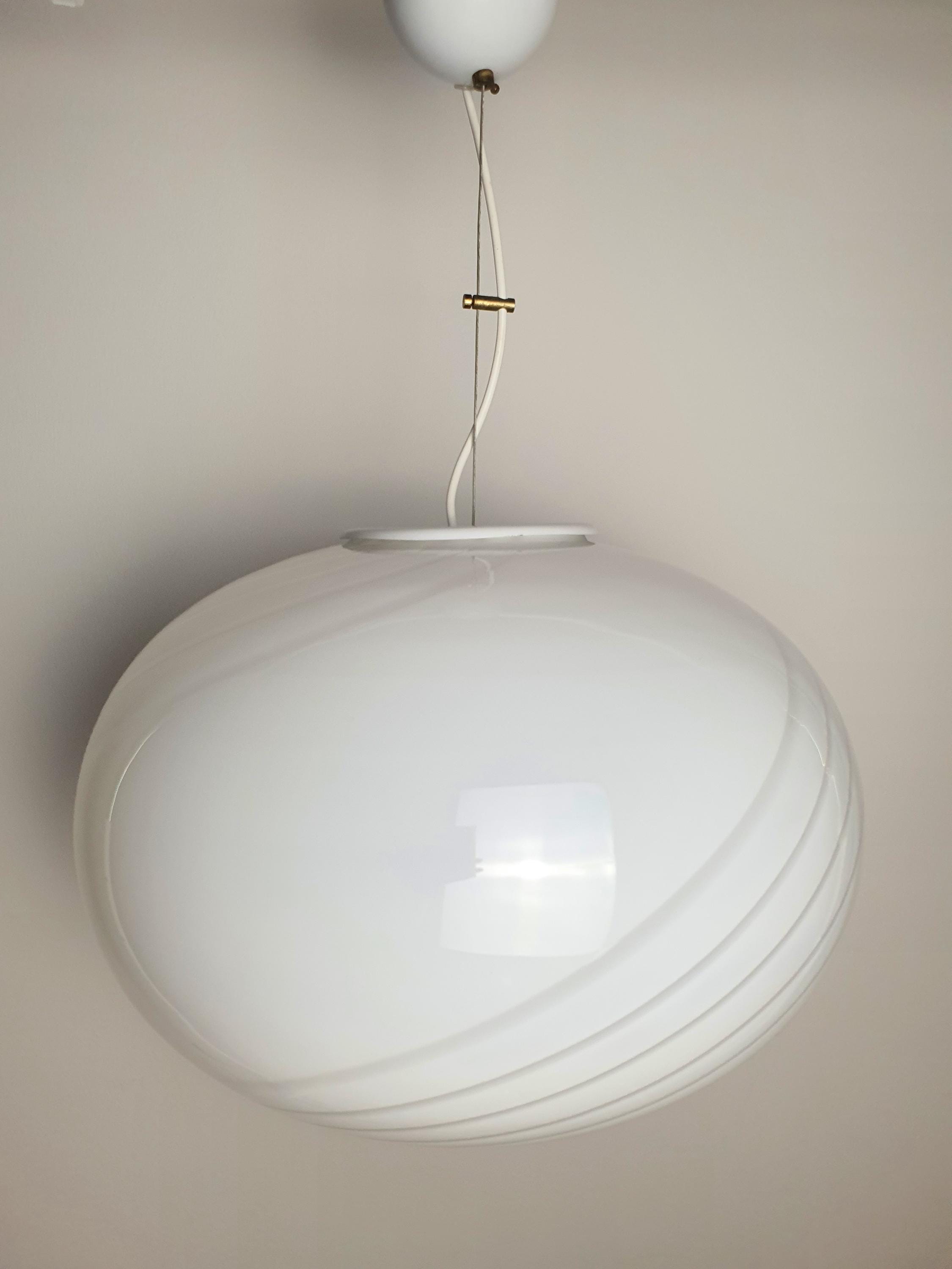 Murano Glass White Swirl Globe Pendant Light Scandinavian Minimalist