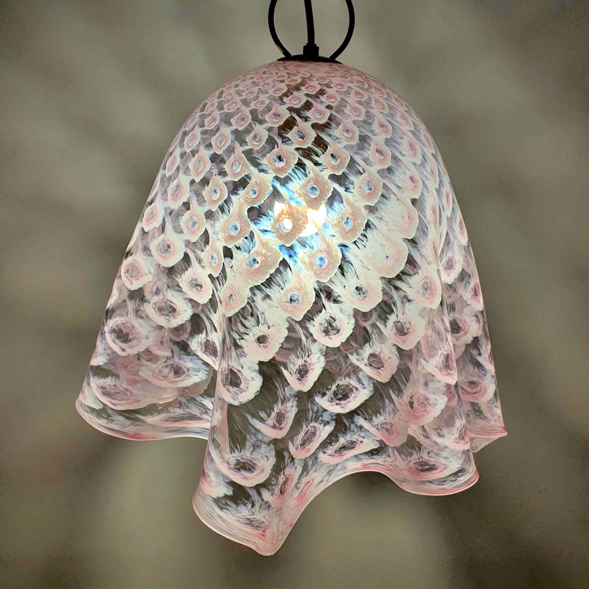 Pink bubbled Murano glass fazzoletto pendant light by La Murrina, vintage Italian hanging lamp