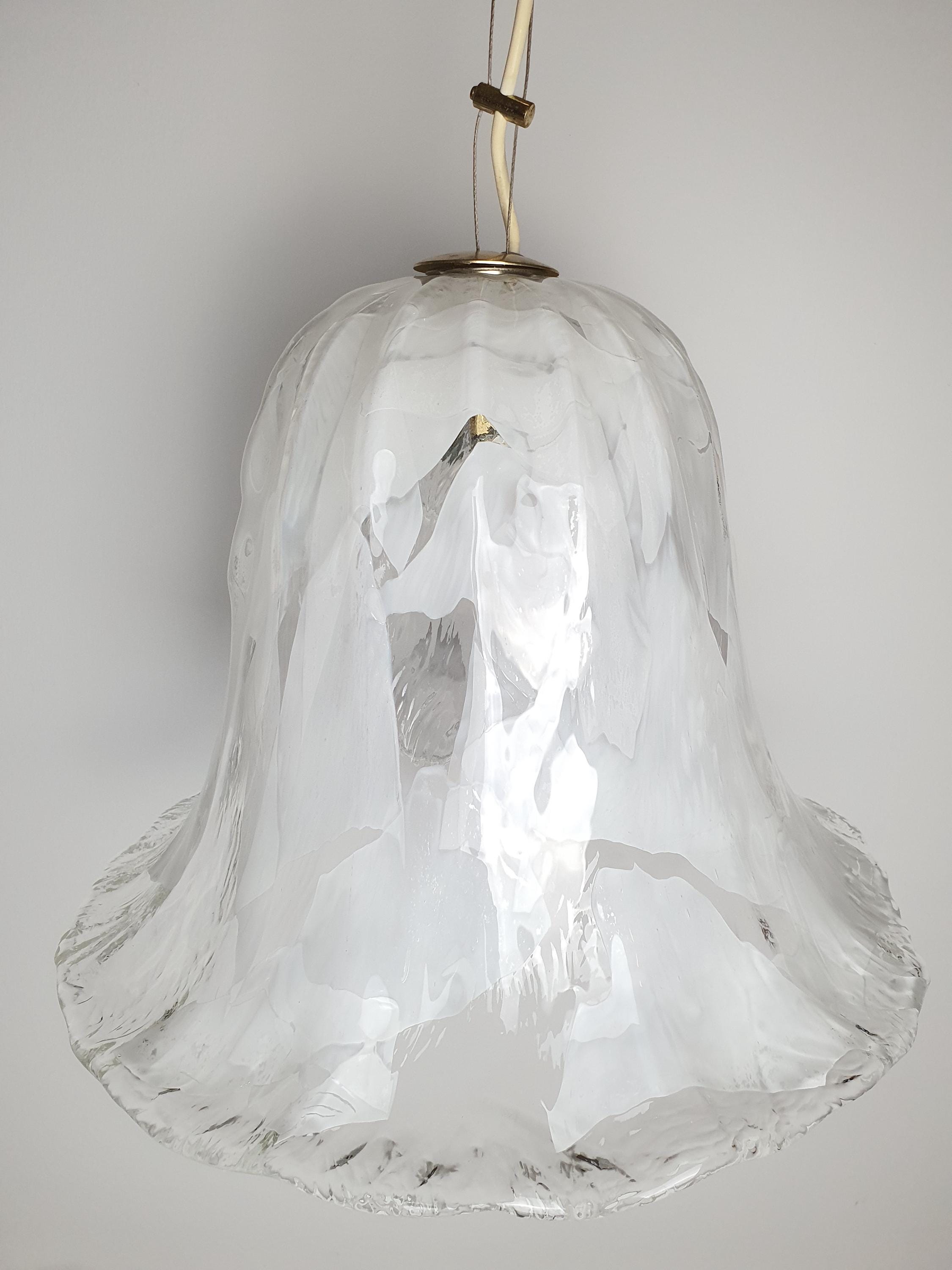 La Murrina Murano Glass Bell Pendant Light – Vintage Floral Design, White & Clear Handblown Glass