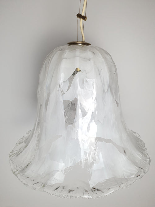 Glockenpendelleuchte von La Murrina aus Muranoglas – Vintage-Blumendesign, Weißes & Transparentes Mundgeblasenes Glas