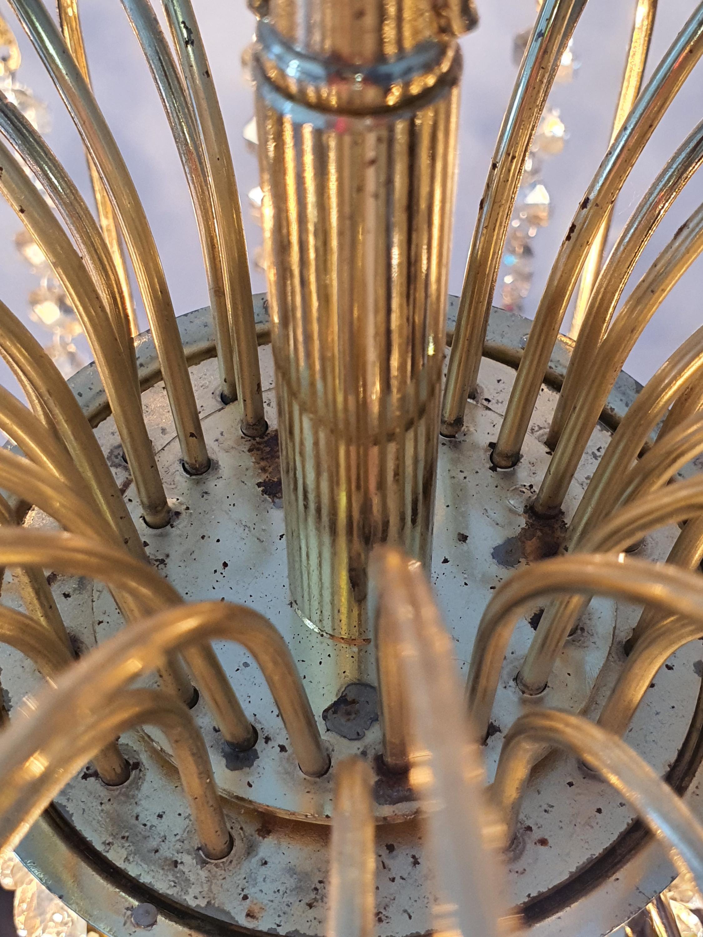 Vintage Honey Yellow Teardrop Chandelier: 1980s Hollywood Regency Gold Light
