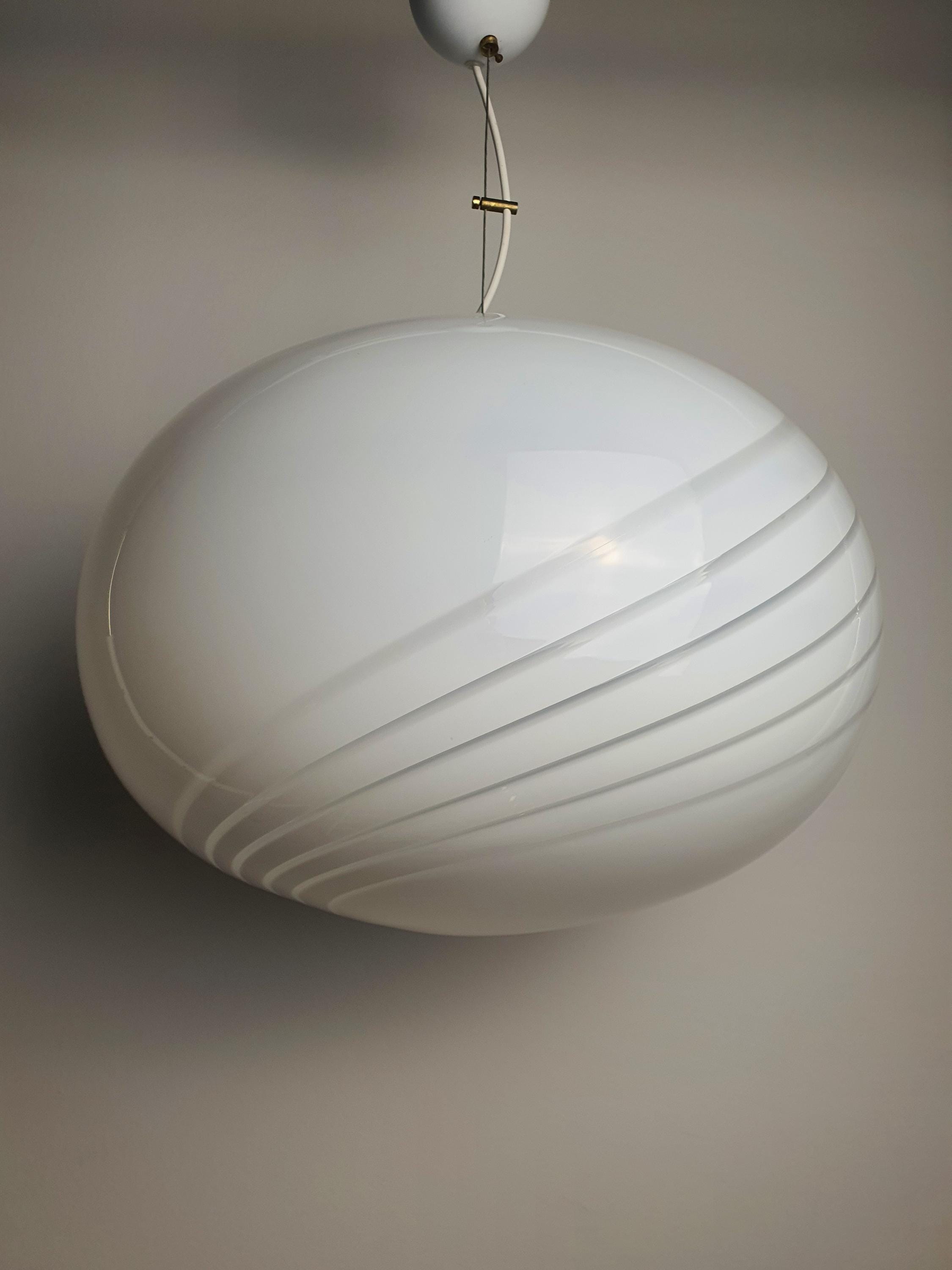 Murano Glass White Swirl Globe Pendant Light Scandinavian Minimalist
