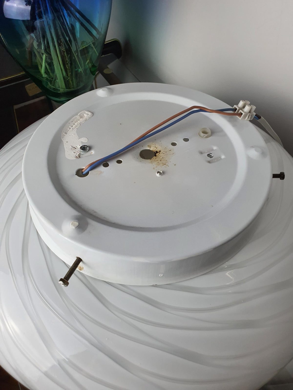 Vintage white Murano glass flush mount with a minimalist profile