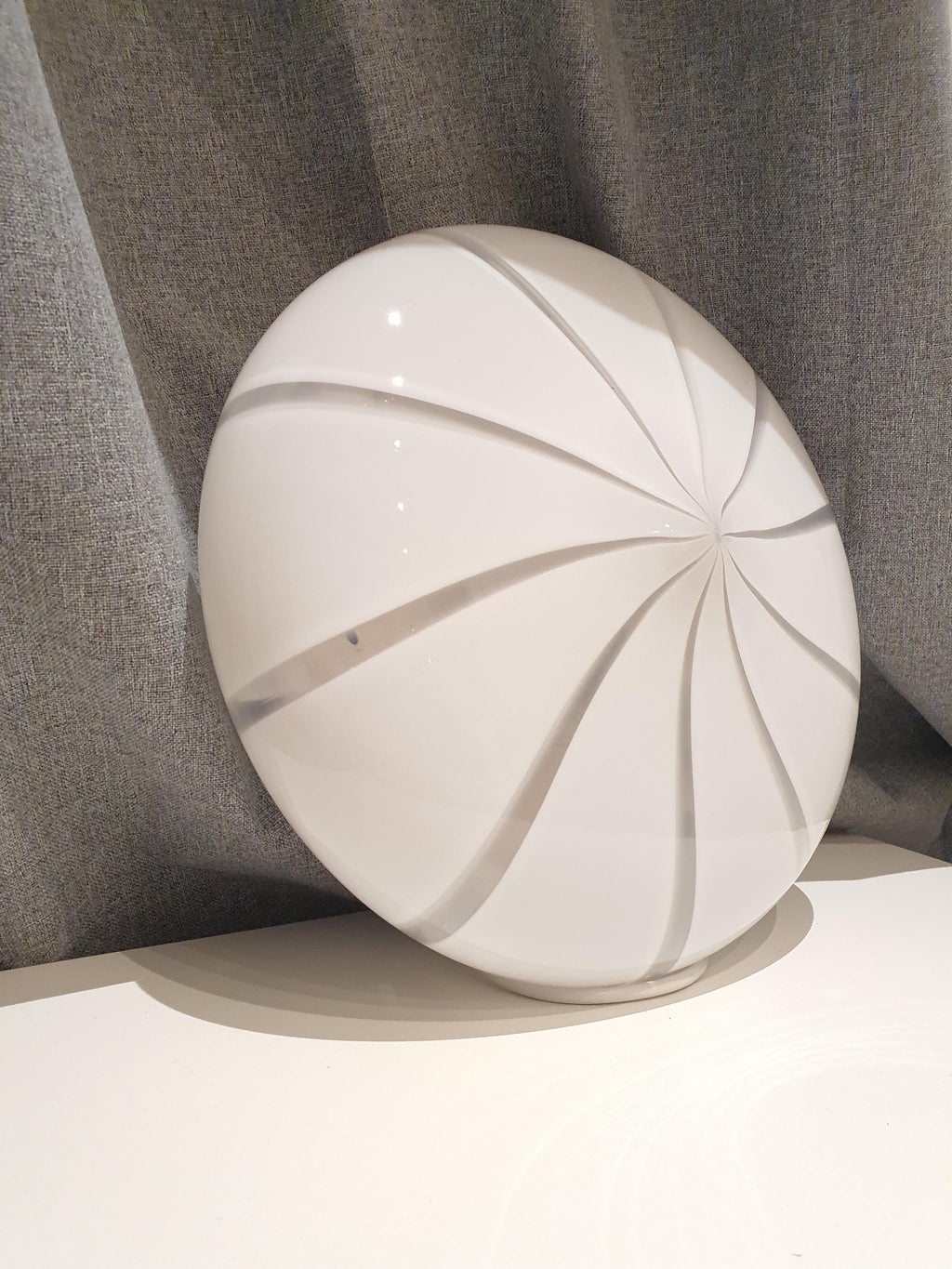 Vintage Murano Glass Flush Mount Light: White Swirl MCM Retro Lamp