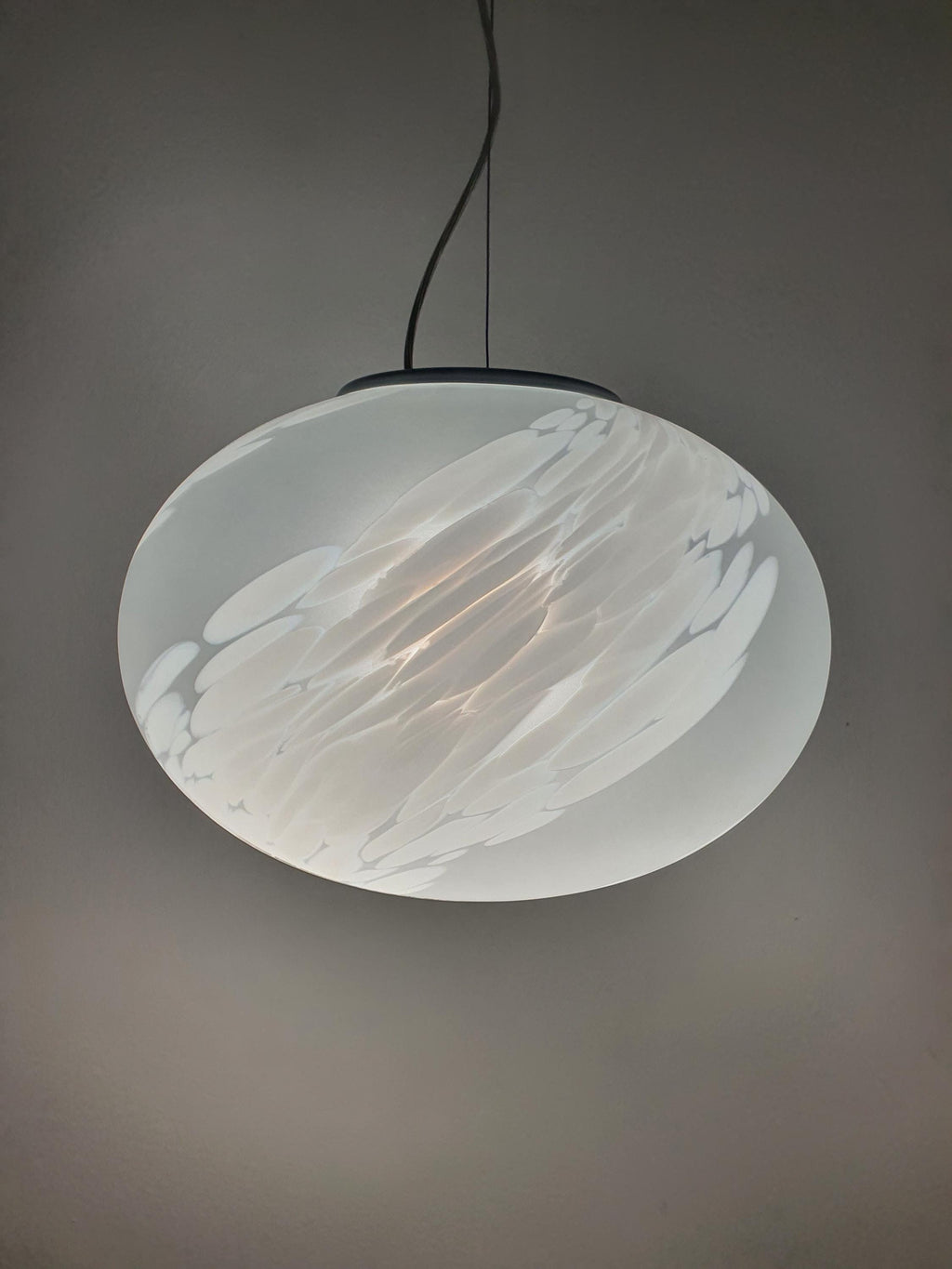 White Spotted Murano Glass Globe Pendant Light: Mid-Century Modern Italian Lighting