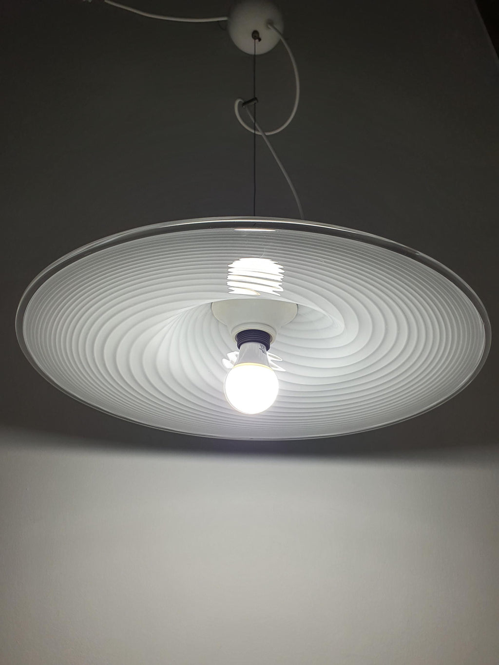 Vintage Swirl Murano Glass Pendant Light: Italian MCM Hat Lamp