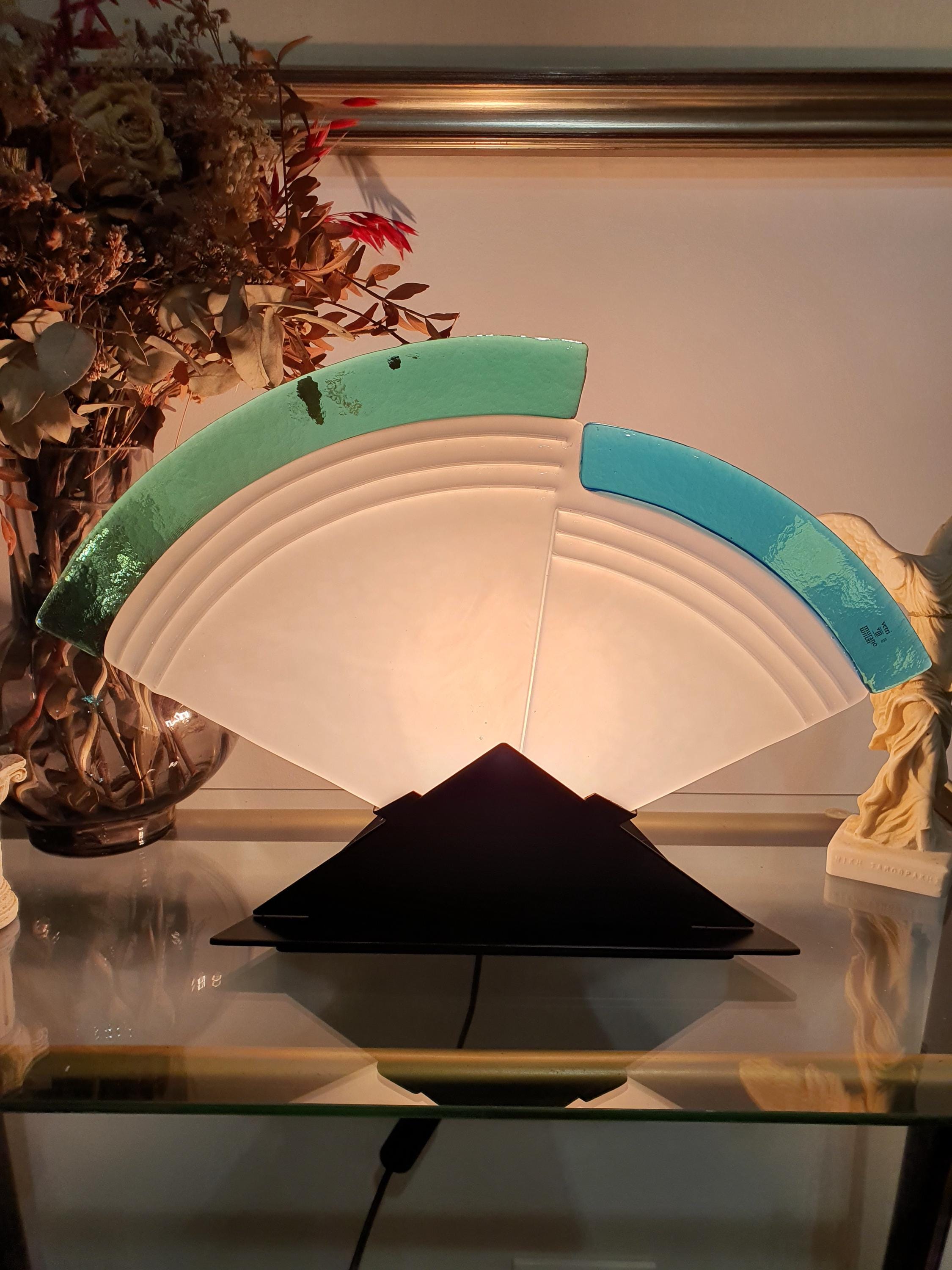 Vintage Murano Glass Triangle Lamp: Green & Blue MCM Decor