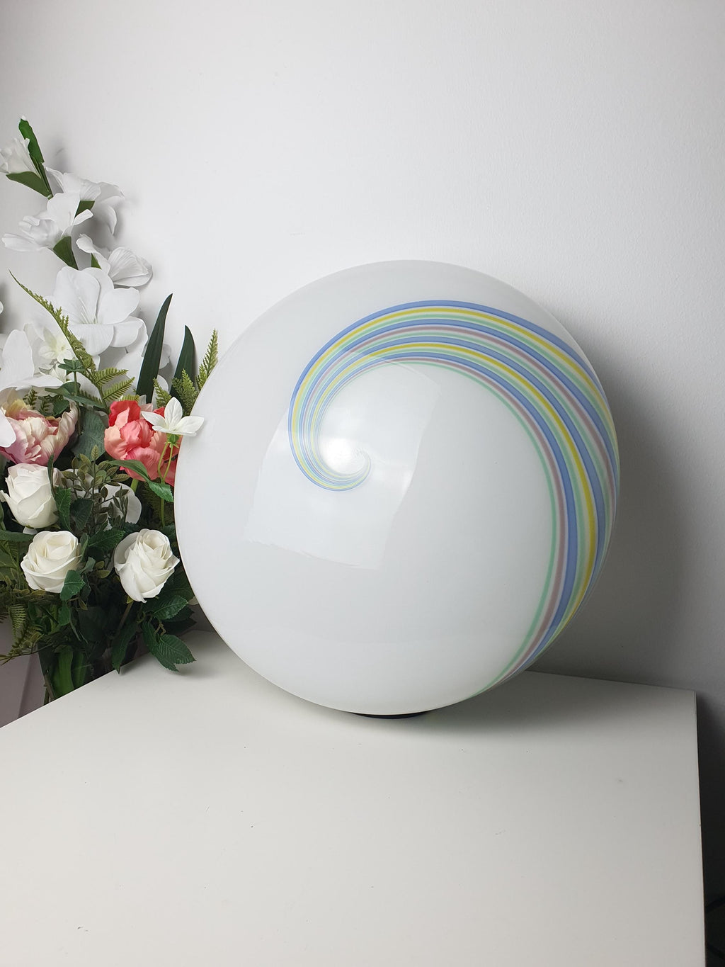 F. Fabbian Murano Glass Multicolor Swirl Flush Mount Ceiling Light Vintage Italian