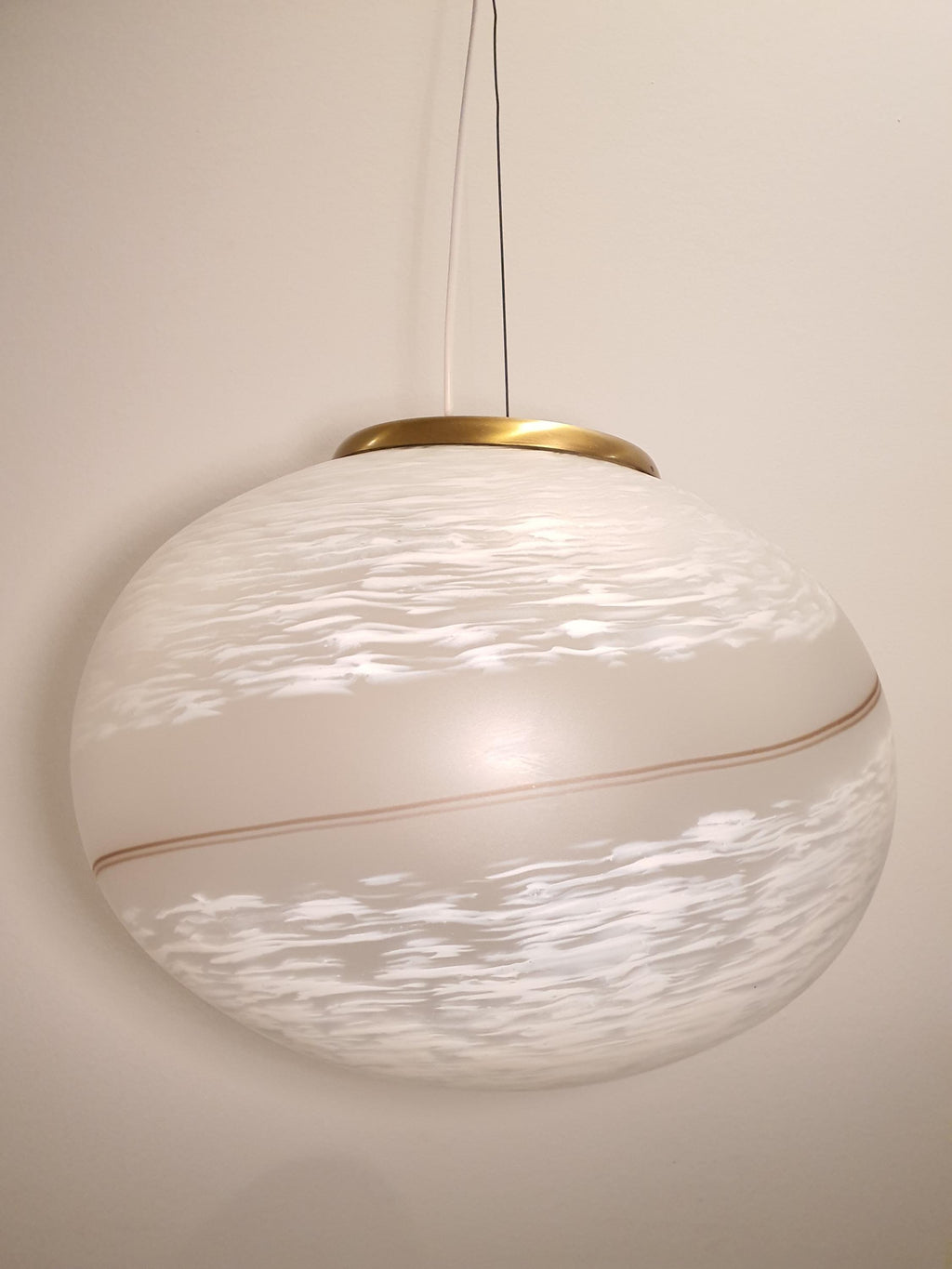 Murano Glass Pendant Light: Retro White Swirl Globe, Mid-Century Scandinavian Lamp