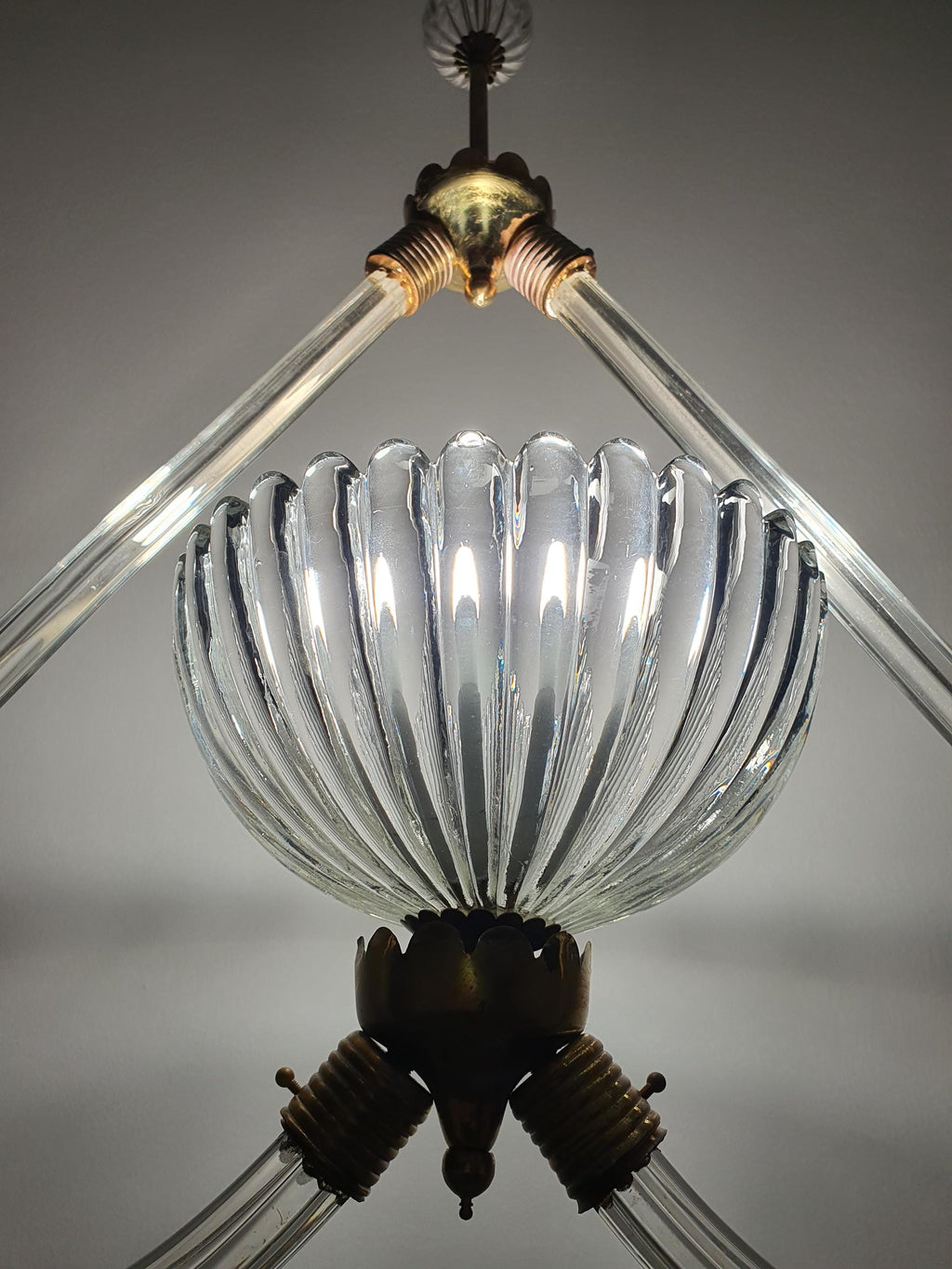Barovier & Toso attr. Murano glass pendant — upside-down heart silhouette, brass fitting detail