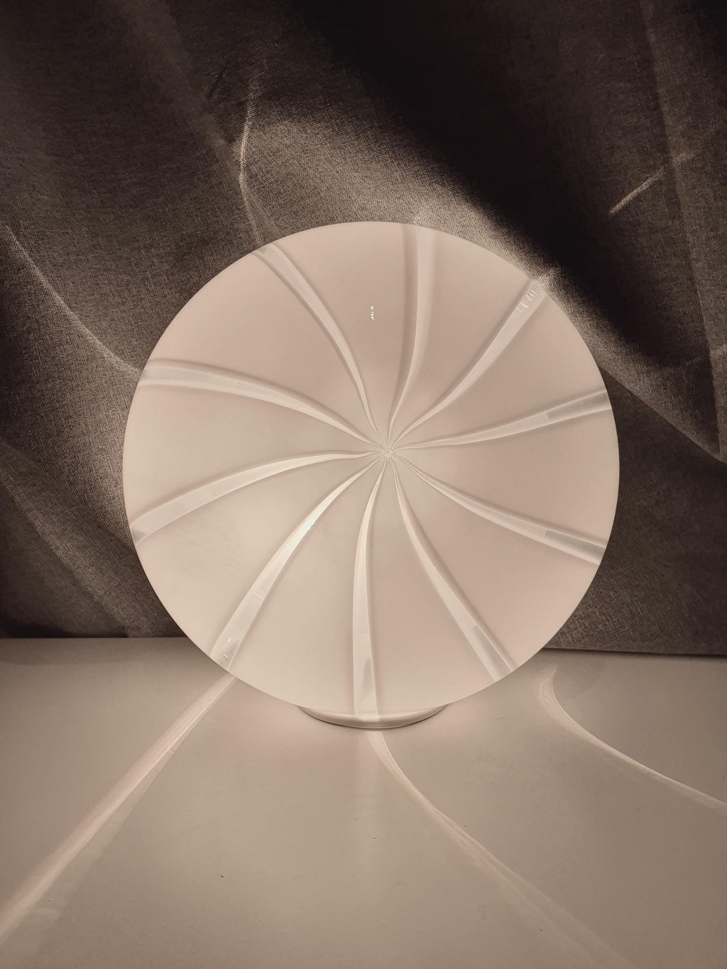 Vintage Murano Glass Flush Mount Light: White Swirl MCM Retro Lamp