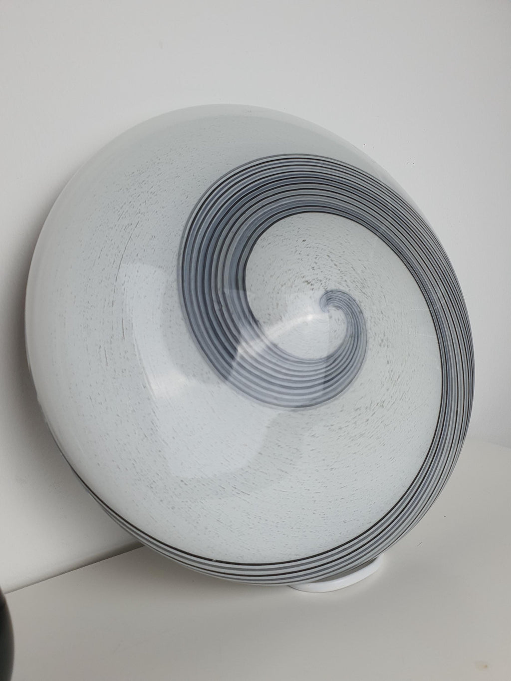 Vintage Murano Glass White, Black & Grey Swirl Flush Mount Light | Mid-Century Italian Lighting