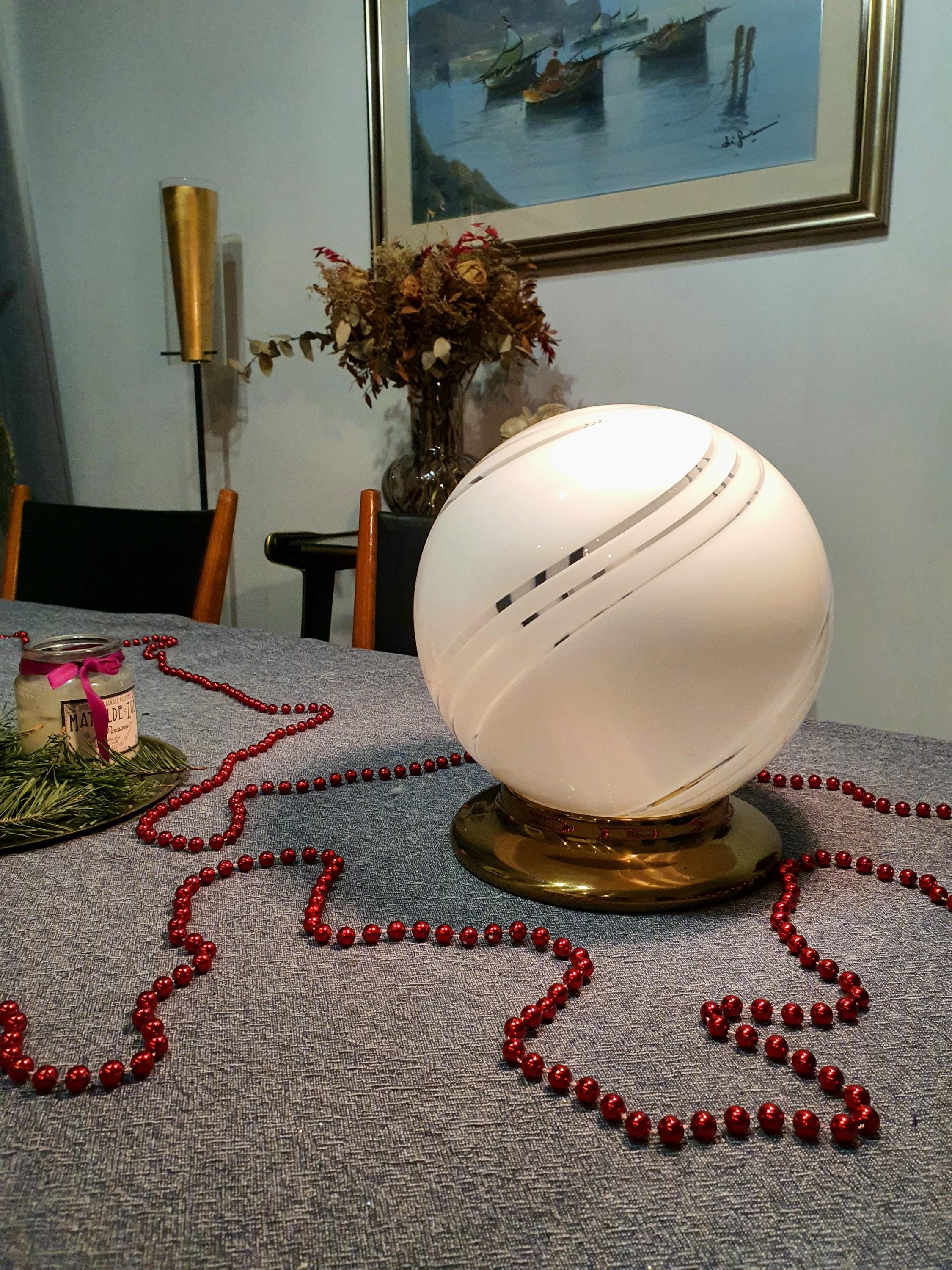 Murano Glass Swirl Globe Table Lamp: MCM Italian Minimalist Bedside Light