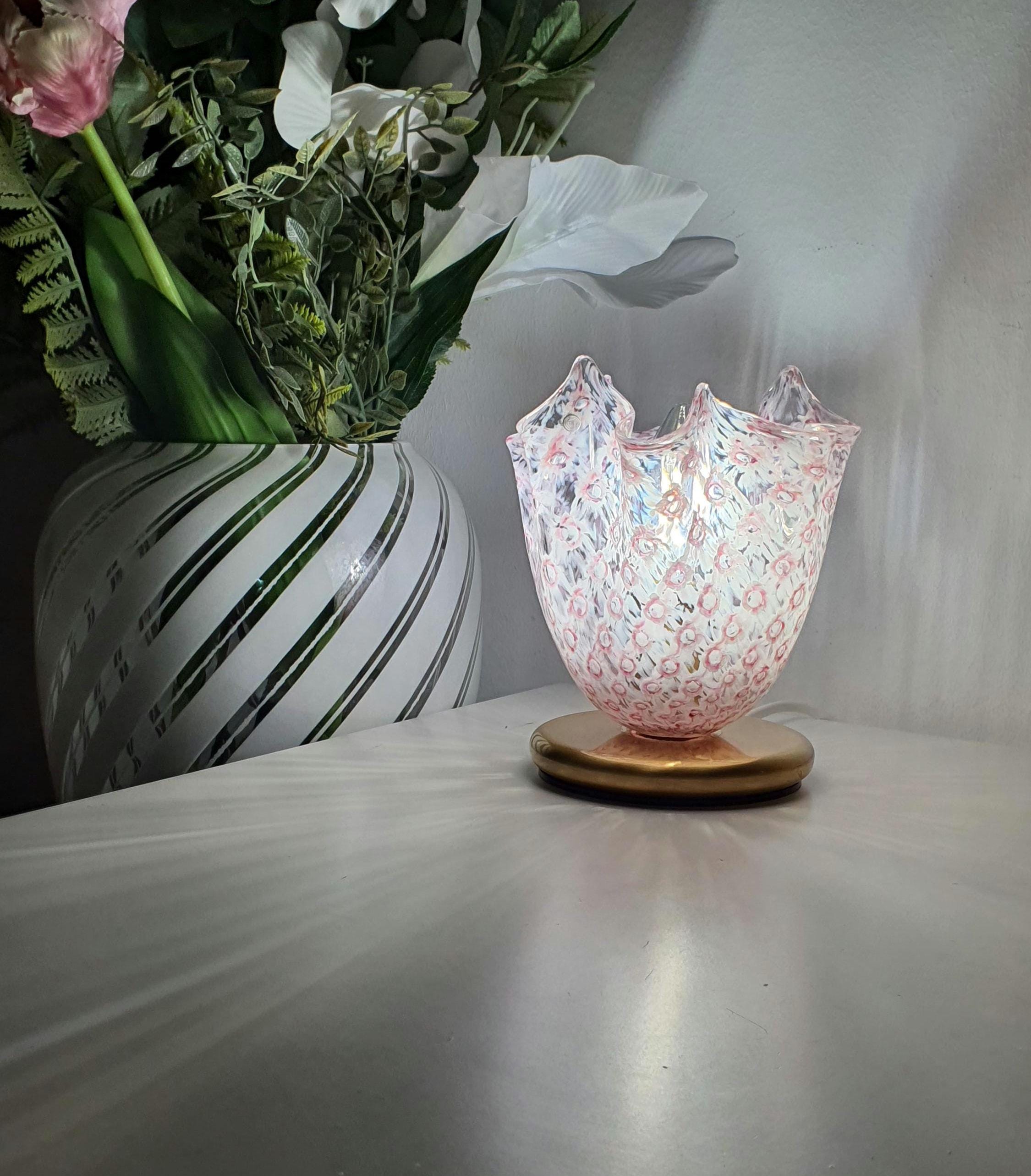 La Murrina pink Murano glass bedside lamp with bubbled macramé pattern