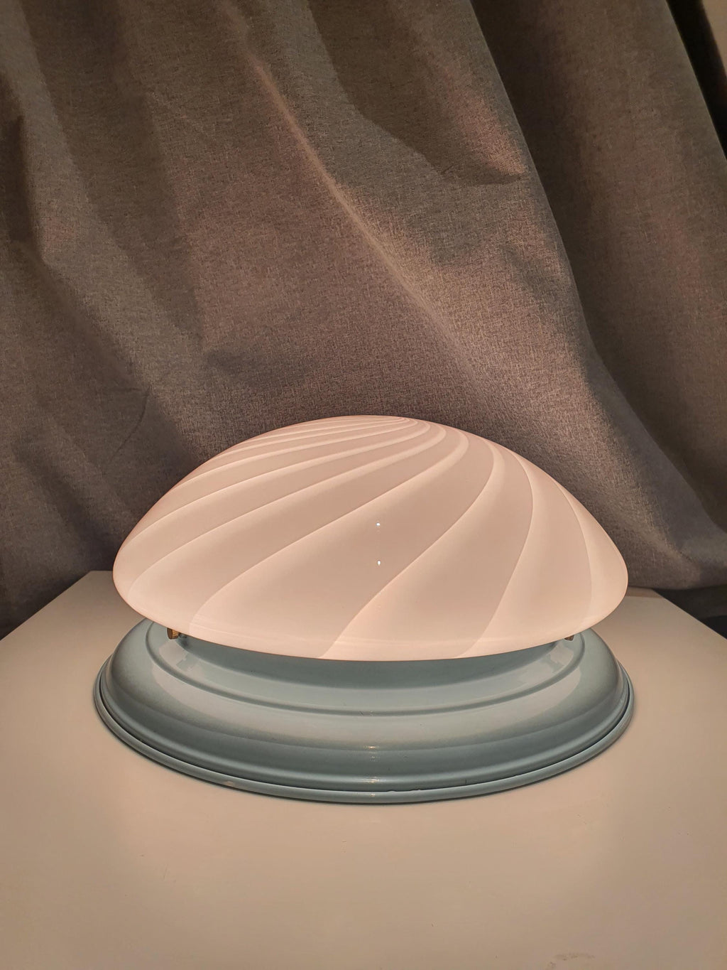 Vintage Murano Glass Swirl Flush Mount Light: White on Blue