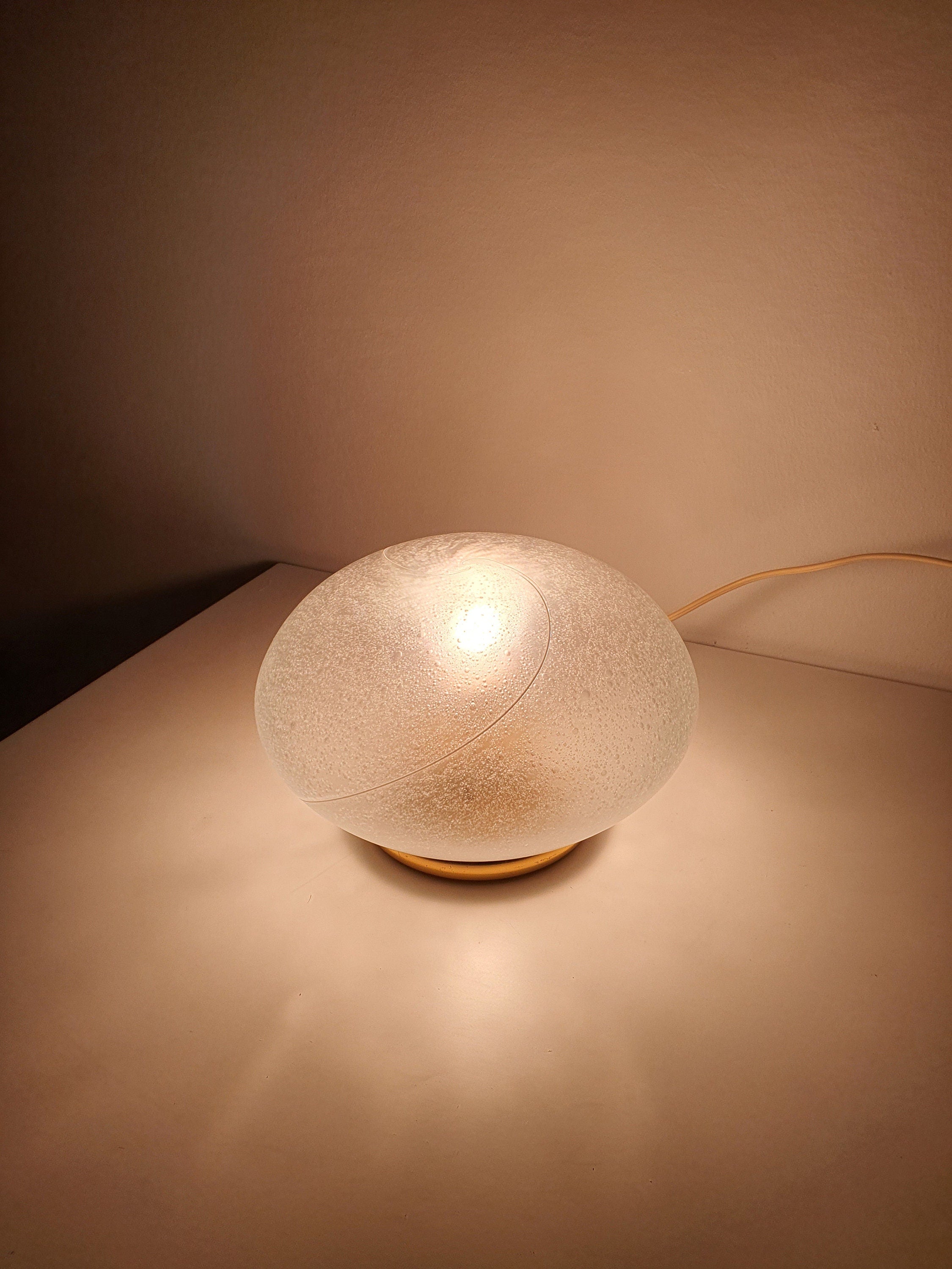 Swirl Murano Glass Globe Table Lamp: MCM Italian Vintage Bedside Light