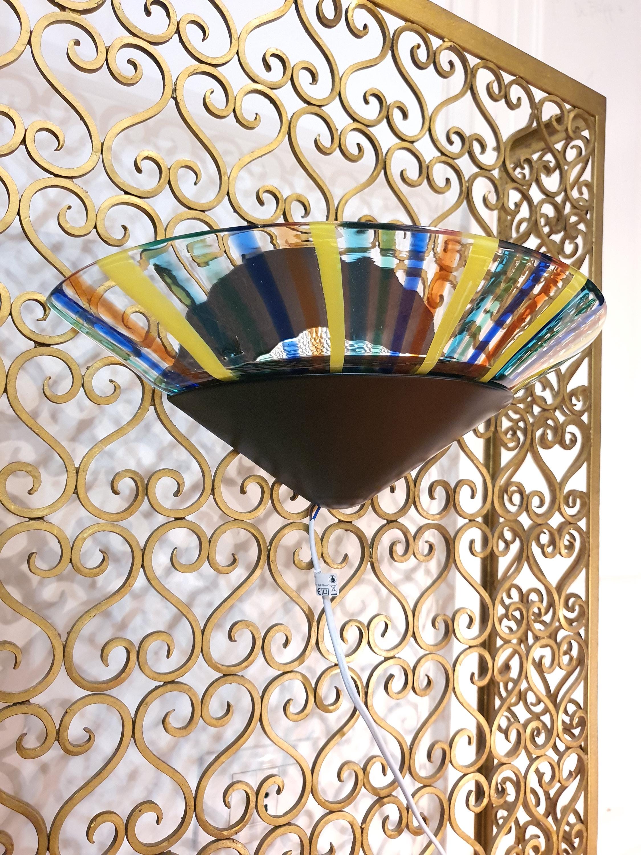 Murano Glass Wall Sconce: Colorful Striped Art Deco Light