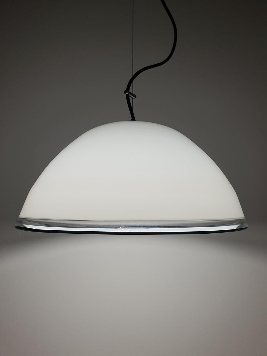 White bell minimalist pendant light in vintage Murano glass with black edge
