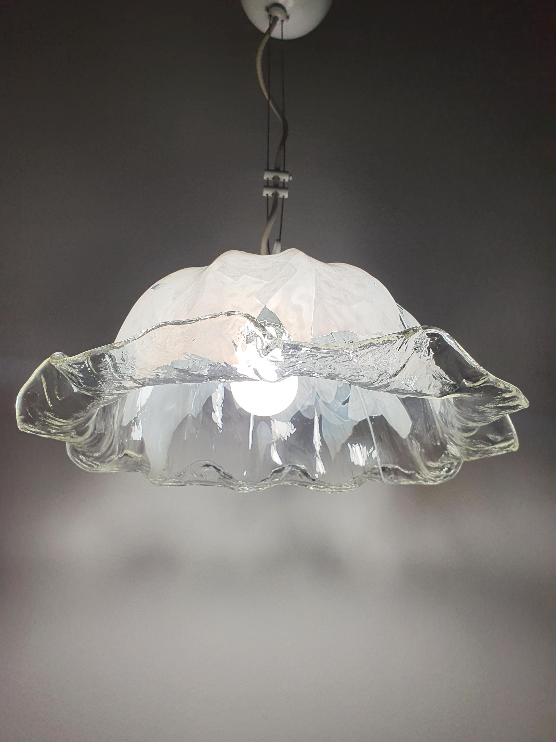 Vintage La Murrina White Tulip Pendant Light | Murano Glass Hat Design | Italian Mid-Century Lighting
