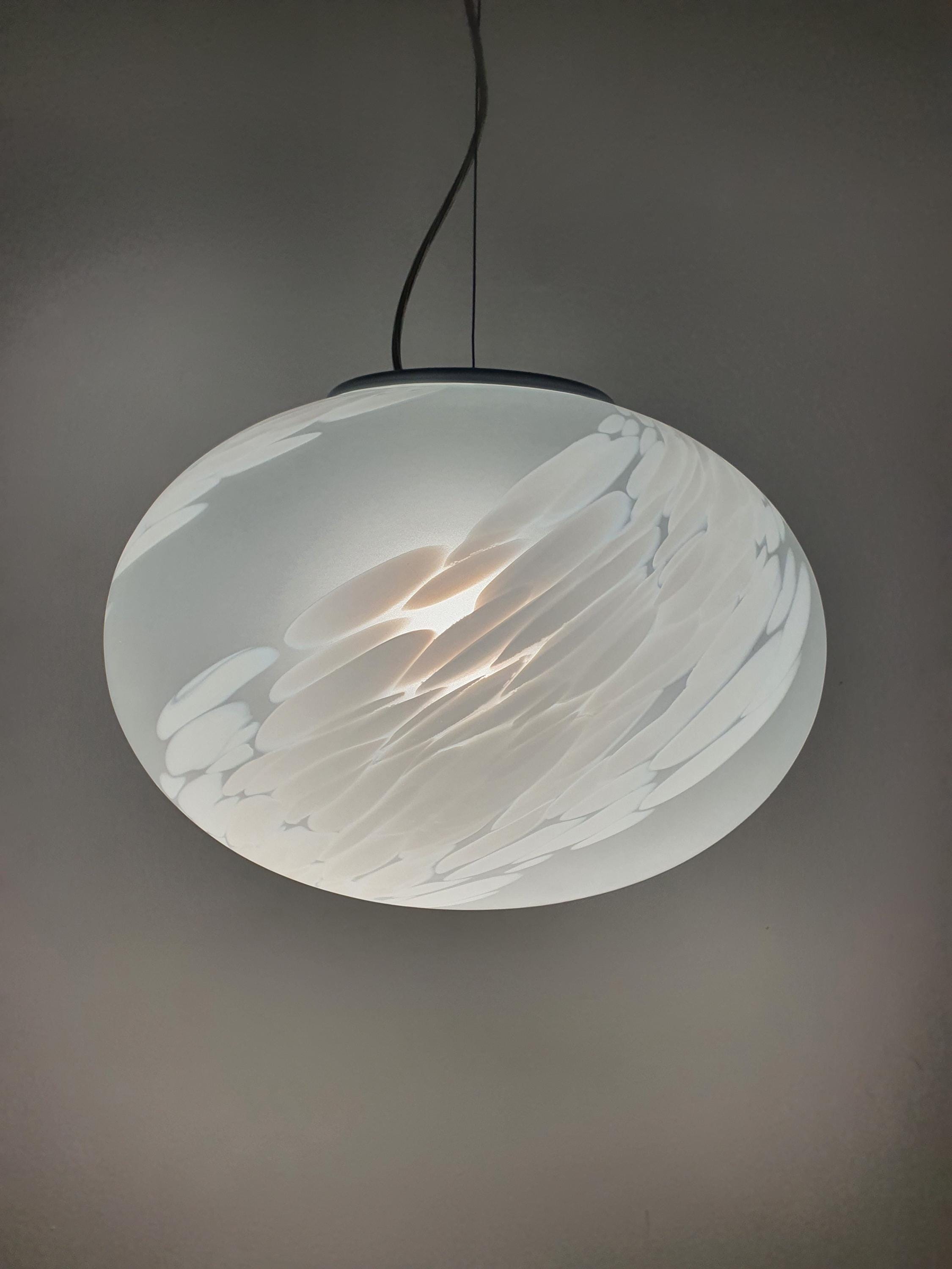 White Spotted Murano Glass Globe Pendant Light: Mid-Century Modern Italian Lighting