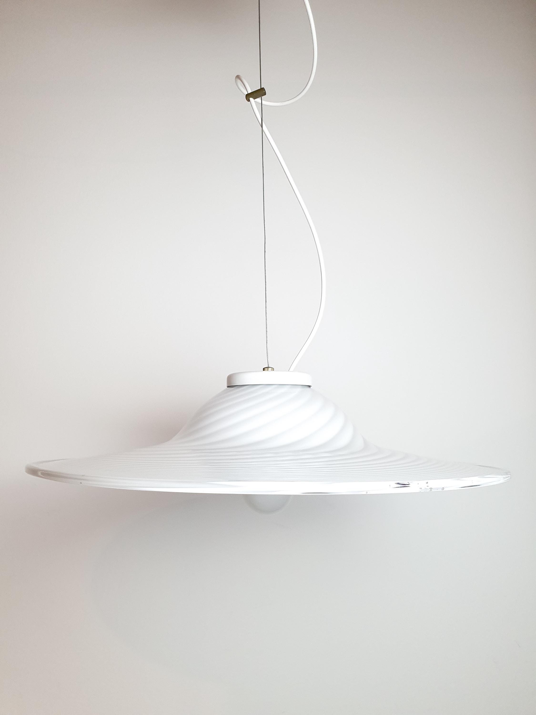 Vintage Swirl Murano Glass Pendant Light: Italian MCM Hat Lamp