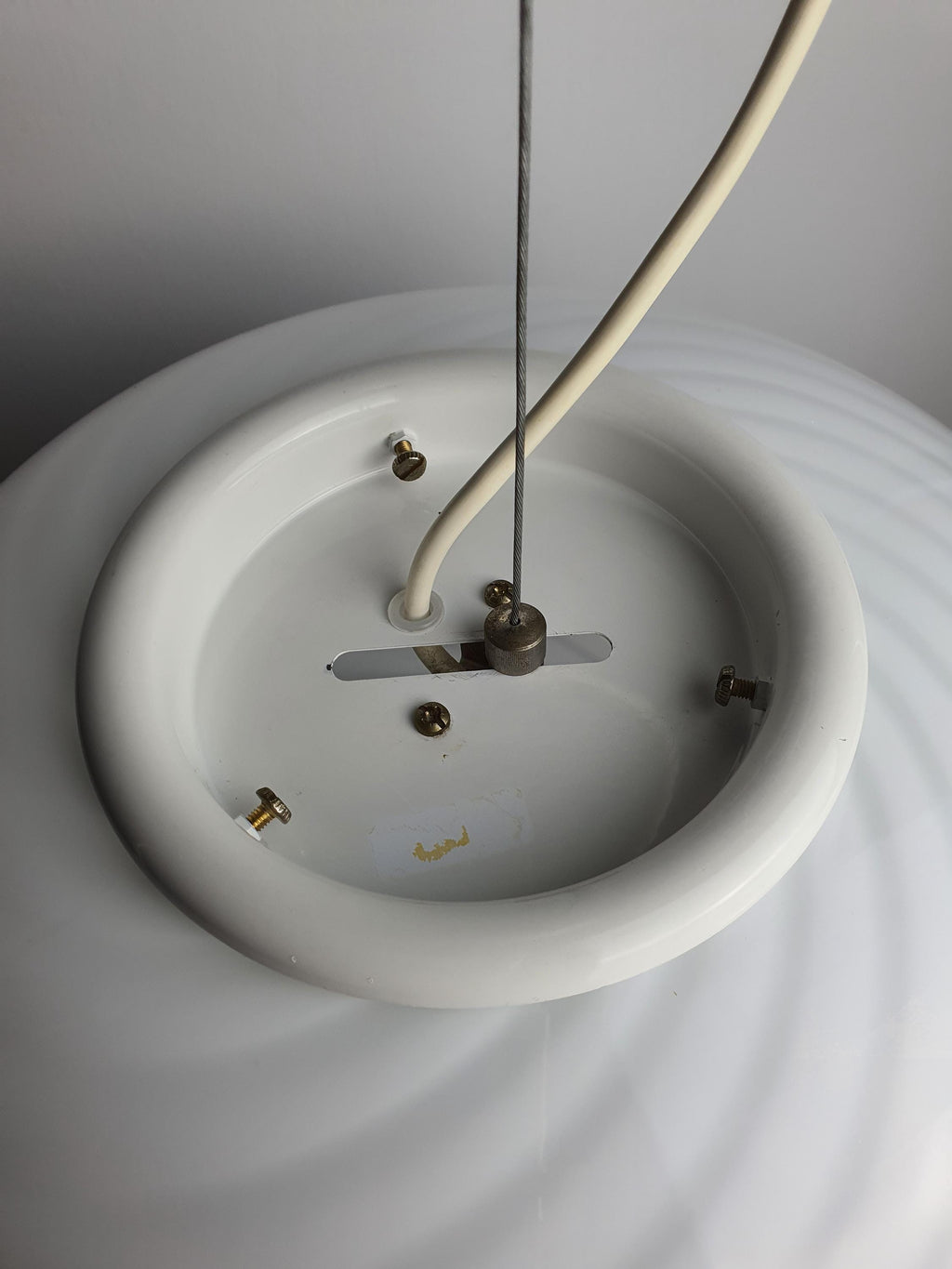 White Swirl Murano Glass Pendant Light: Vintage Italian MCM Chandelier