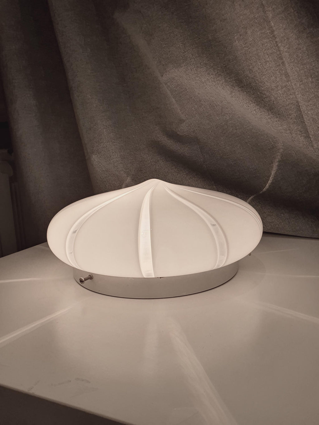 Vintage Murano Glass Flush Mount Light: White Swirl MCM Retro Lamp