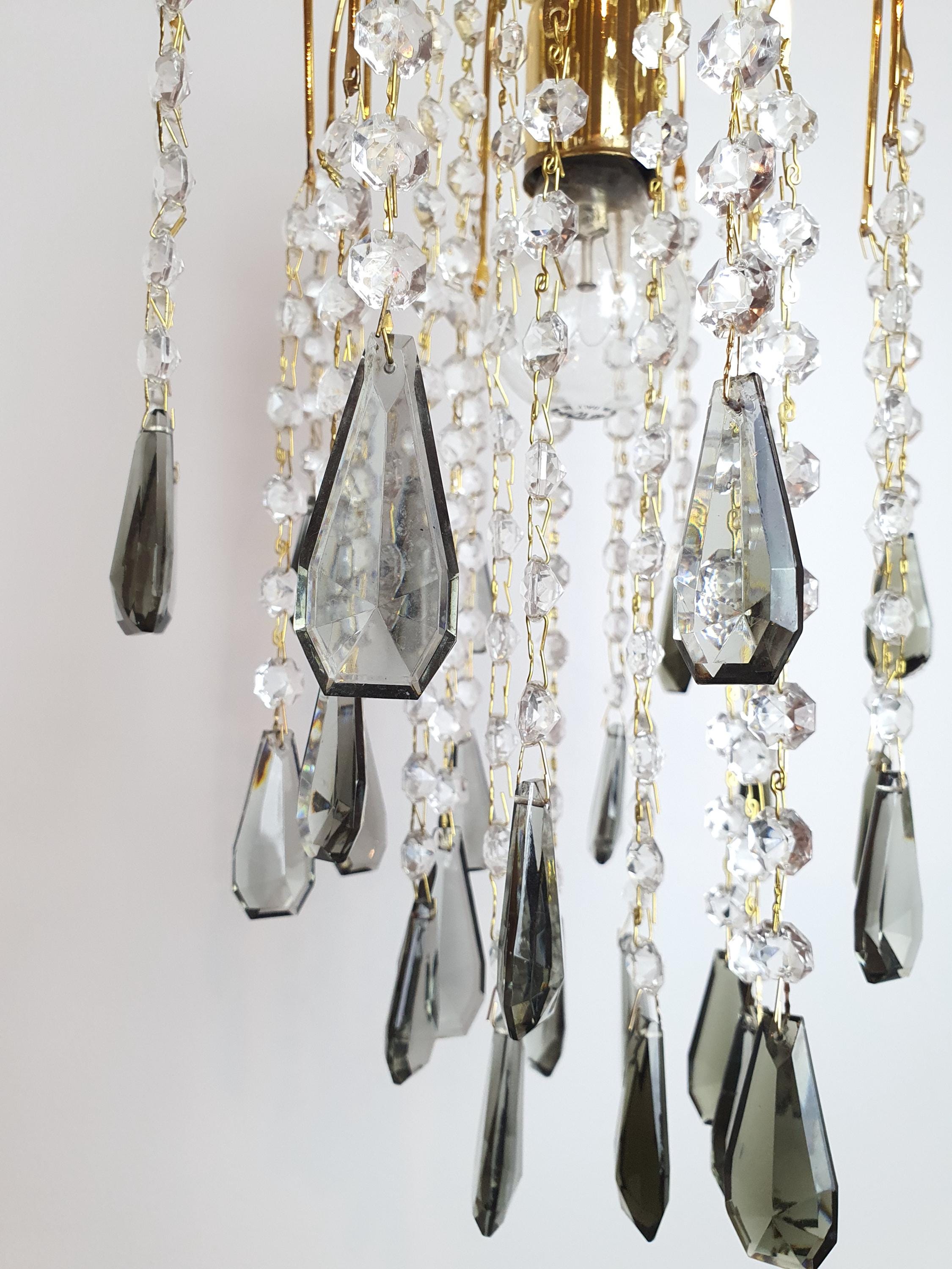 Vintage Waterfall Chandelier: Gray Teardrop Crystals, Hollywood Regency Lighting