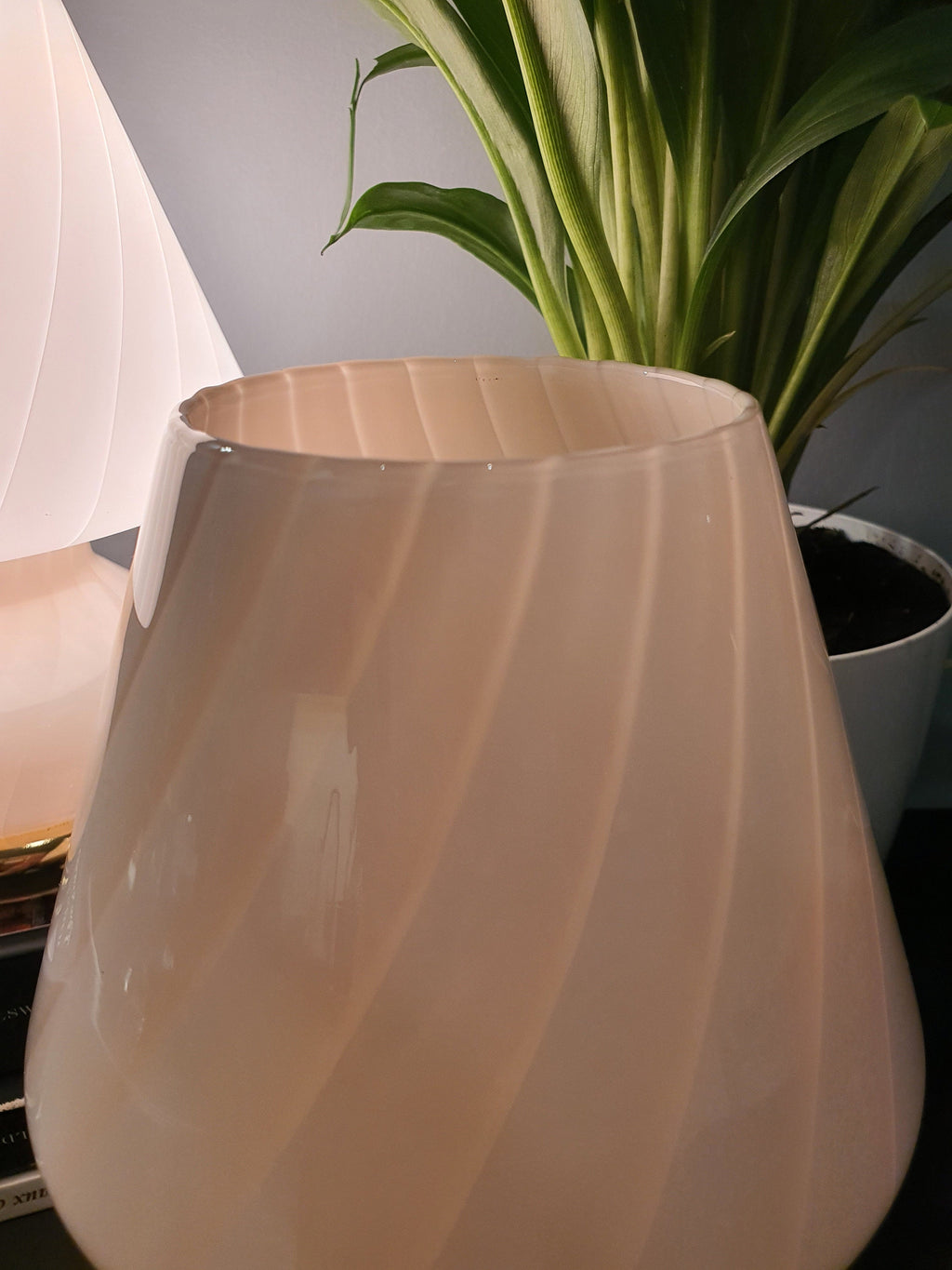 Pair of Peach Swirl Murano Glass Mushroom Lamps - 1970s MCM Italian Design