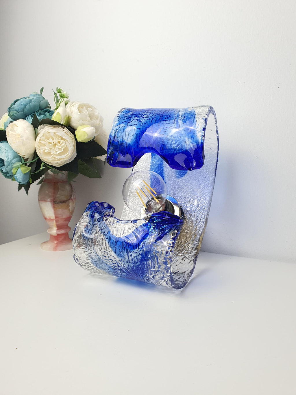 La Murrina blue and clear Murano Glass curved wall or ceiling light fixture