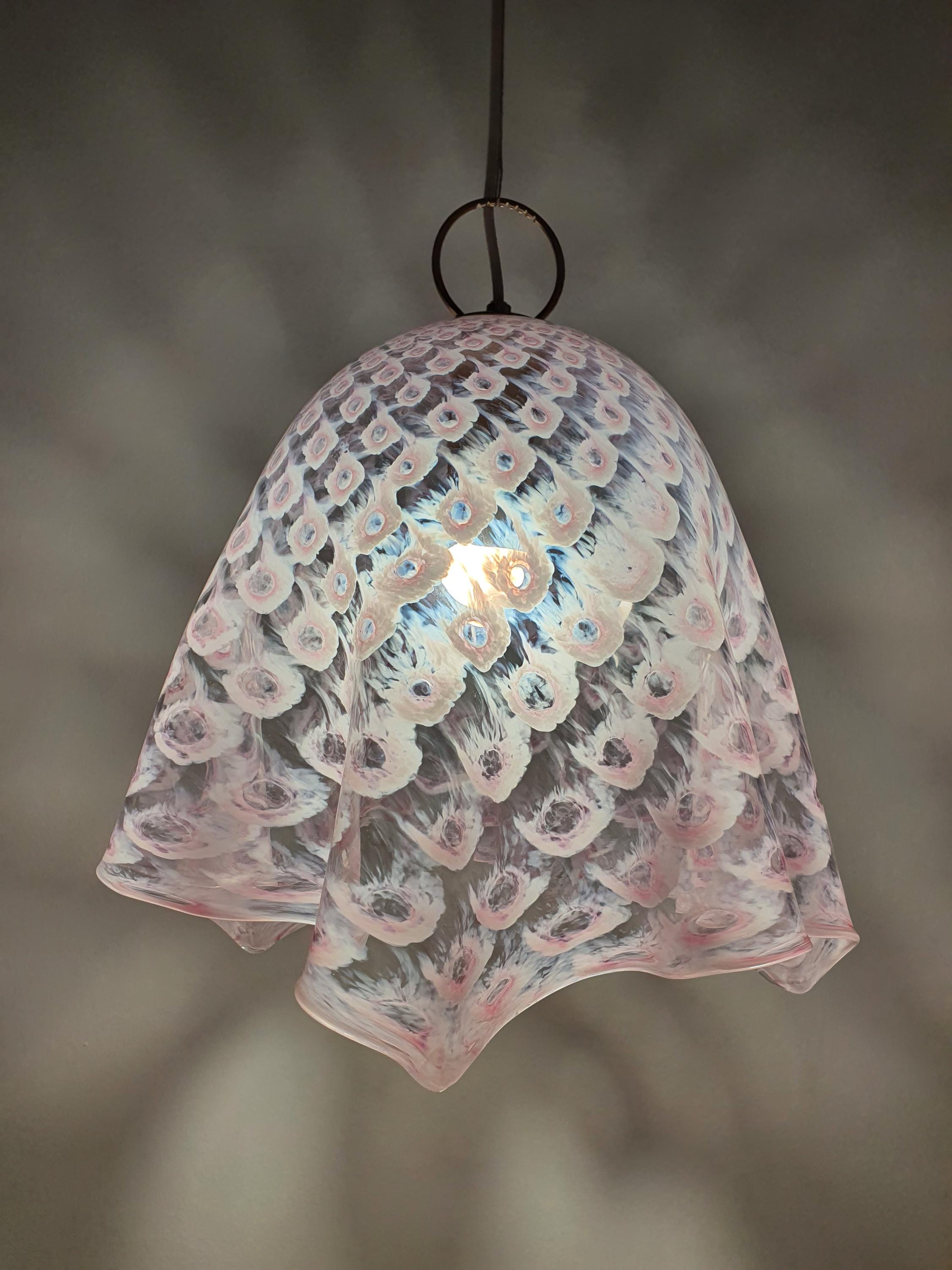 La Murrina Pink Bubbled Murano Glass Pendant Light | Vintage Fazzoletto Hanging Lamp