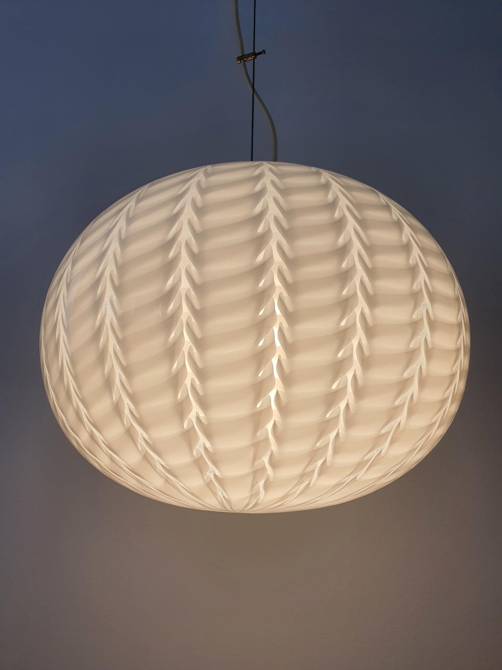 Murano Glass Globe Pendant Light: Handblown White Wave, Mid-Century Modern
