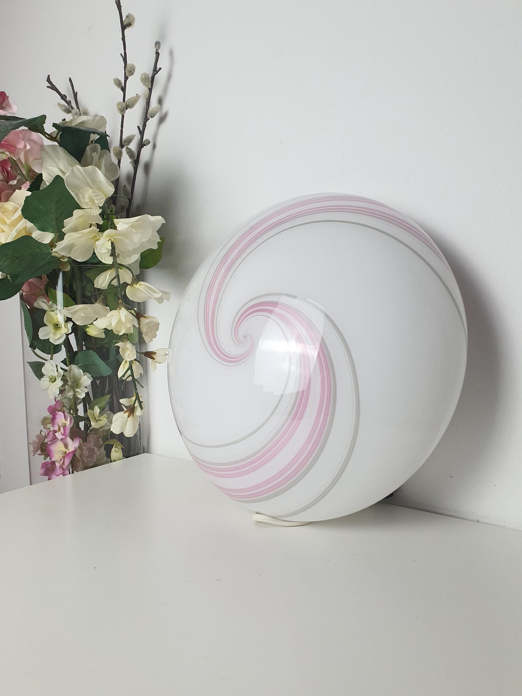 Vintage Murano glass white pink grey swirl flush mount or sconce