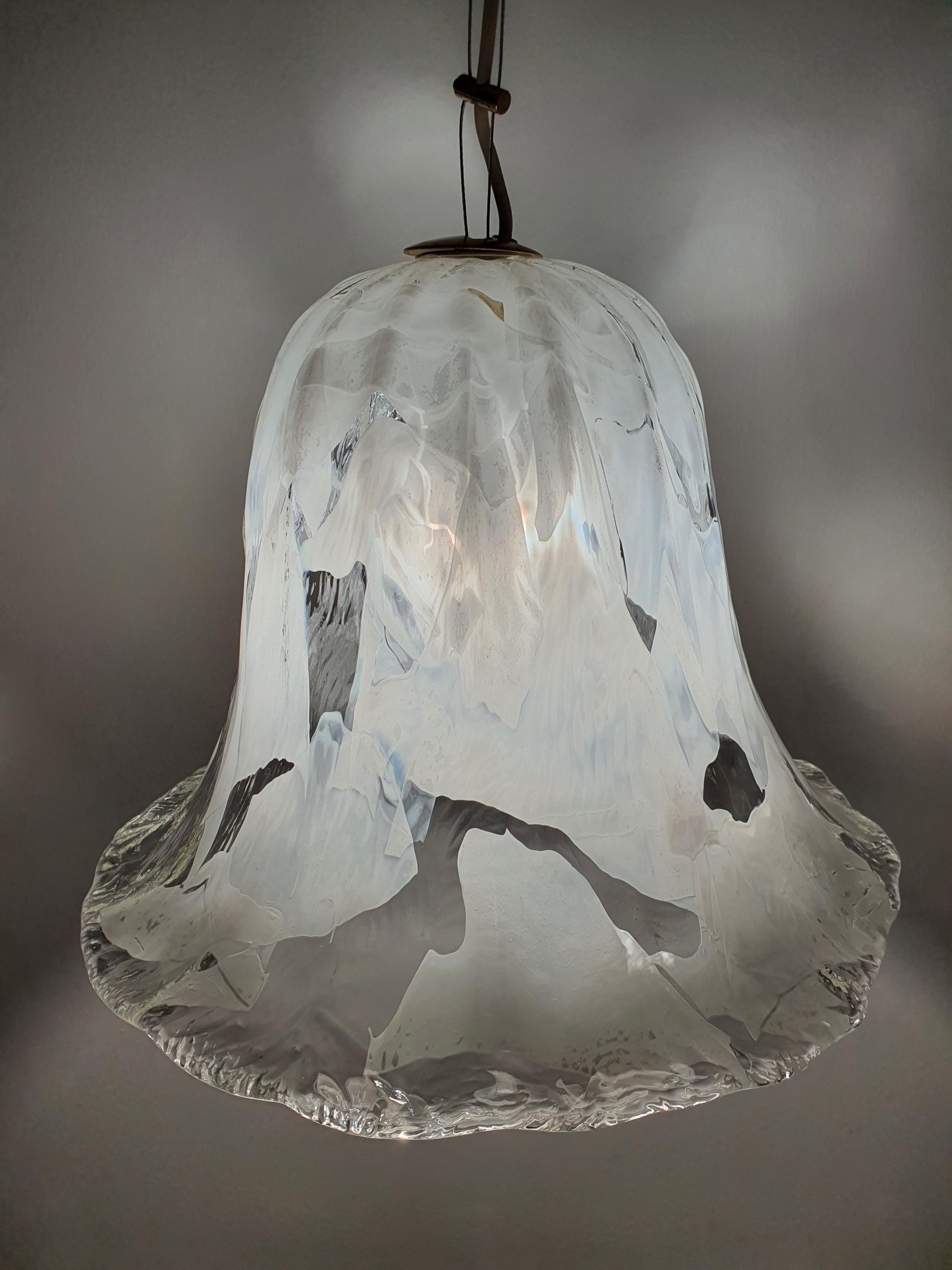 La Murrina Murano Glass Bell Pendant Light – Vintage Floral Design, White & Clear Handblown Glass