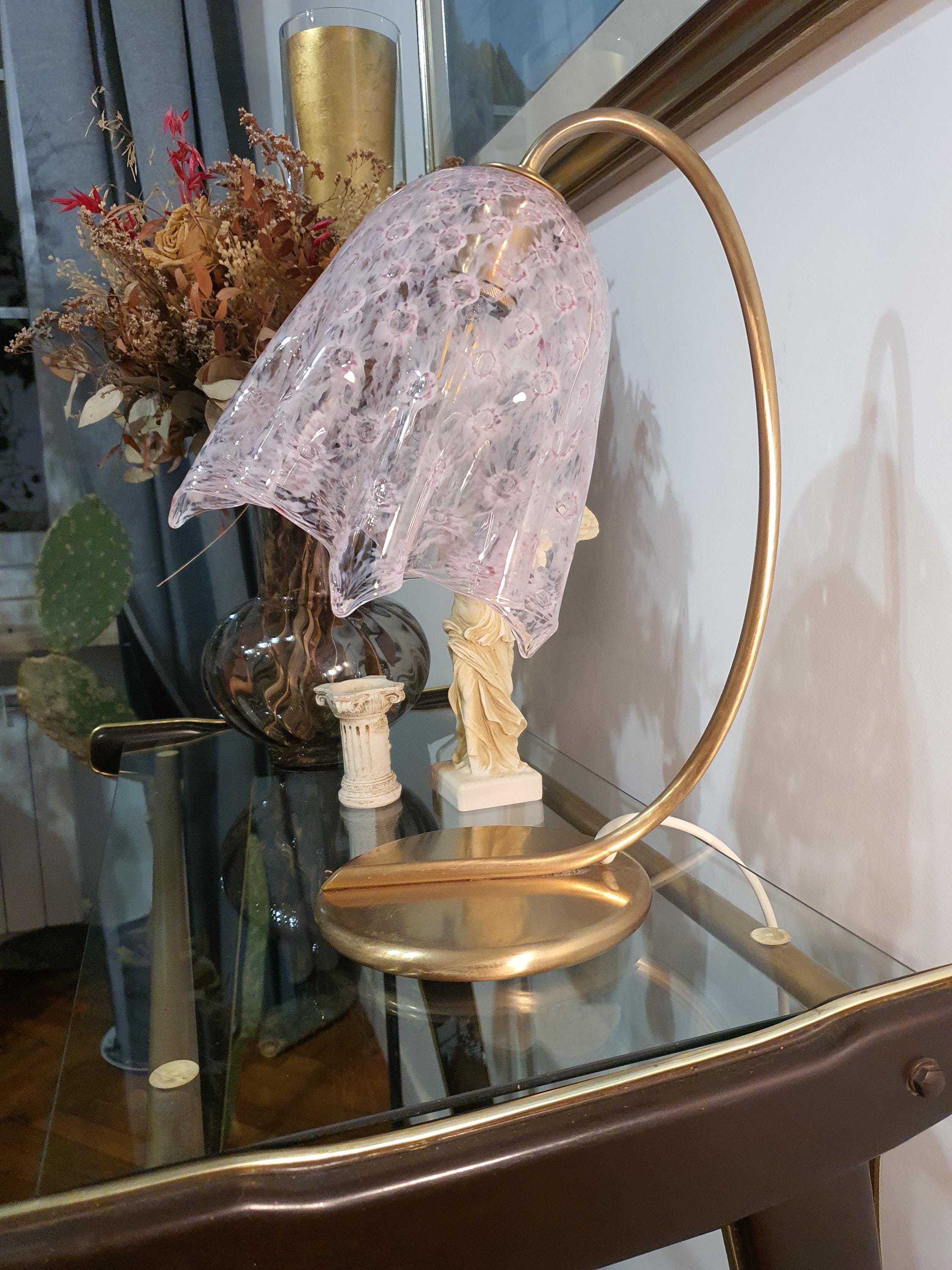 La Murrina Vintage Murano Glass Desk Lamp: Pink Handkerchief Fazzoletto Design
