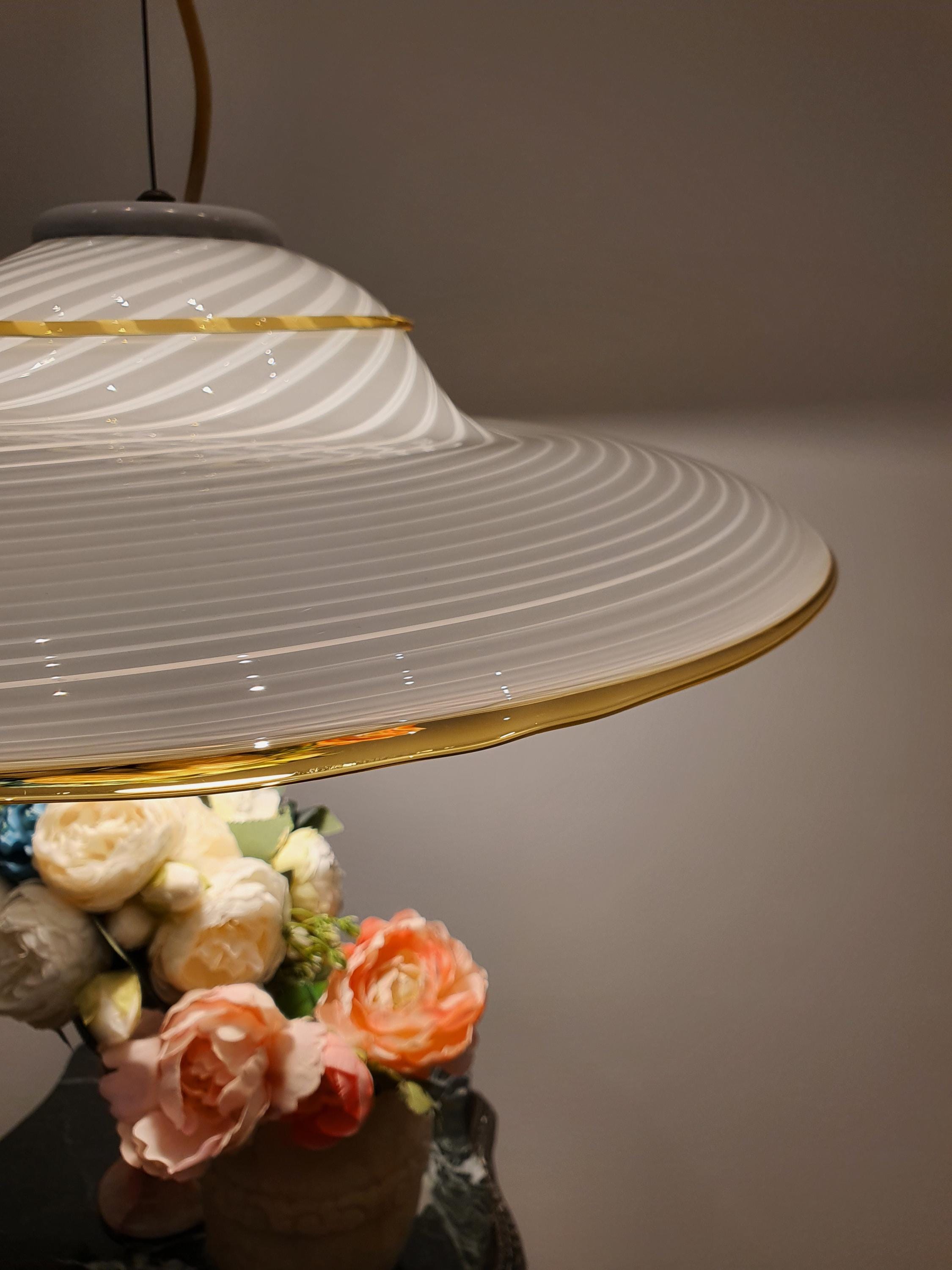 Vintage Murano pendant light — yellow bow accent detail, close-up