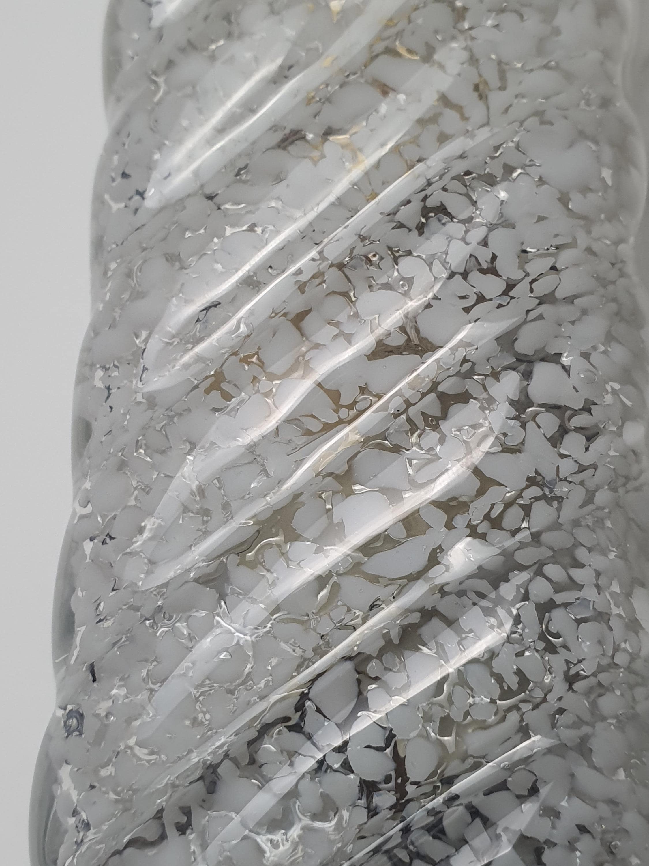 Side profile of vintage Murano glass ribbed rectangular sconce, showing curved profile and glass thickness