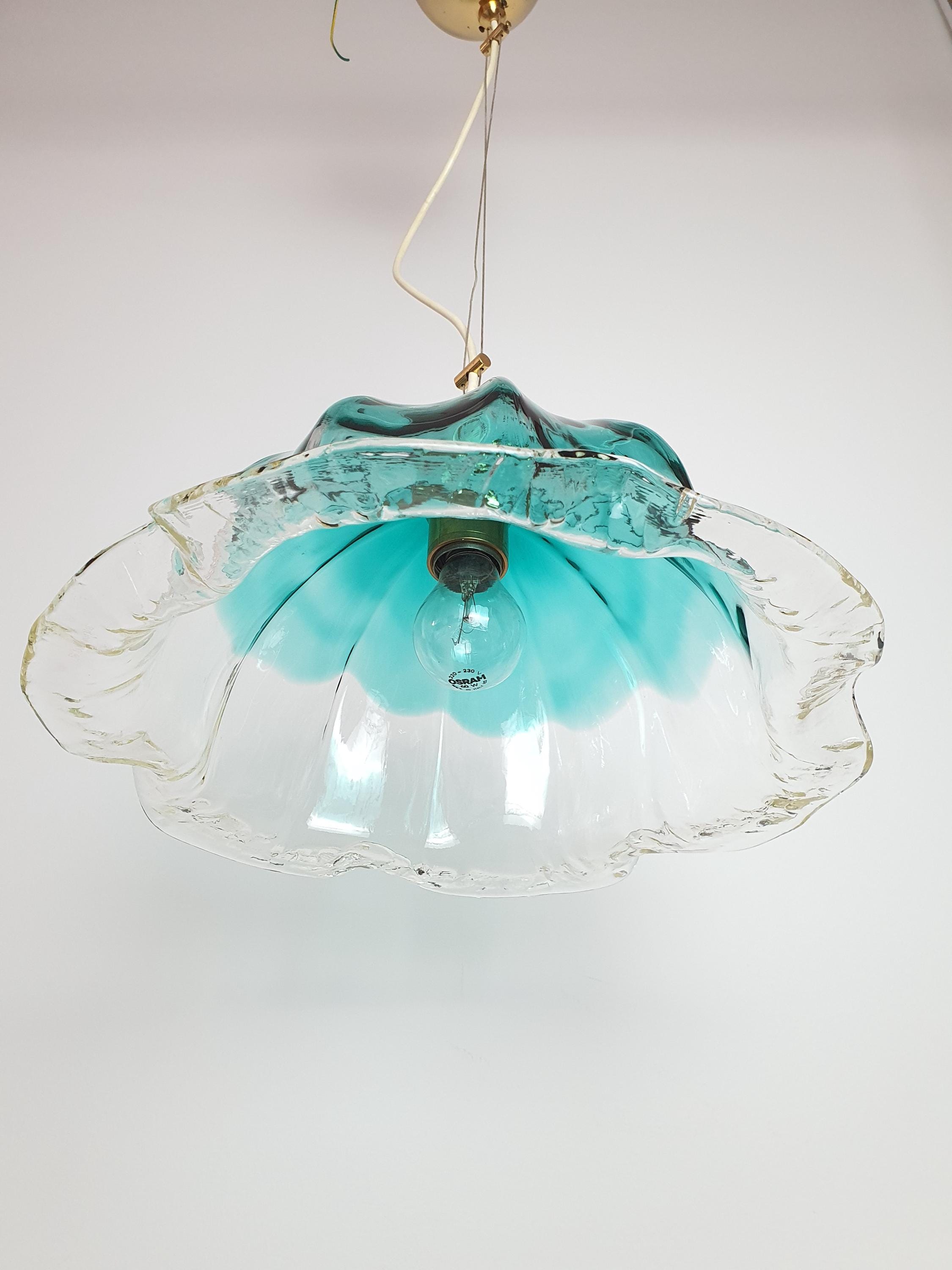Vintage Murano Glass Tulip Pendant Light: Emerald Green La Murrina