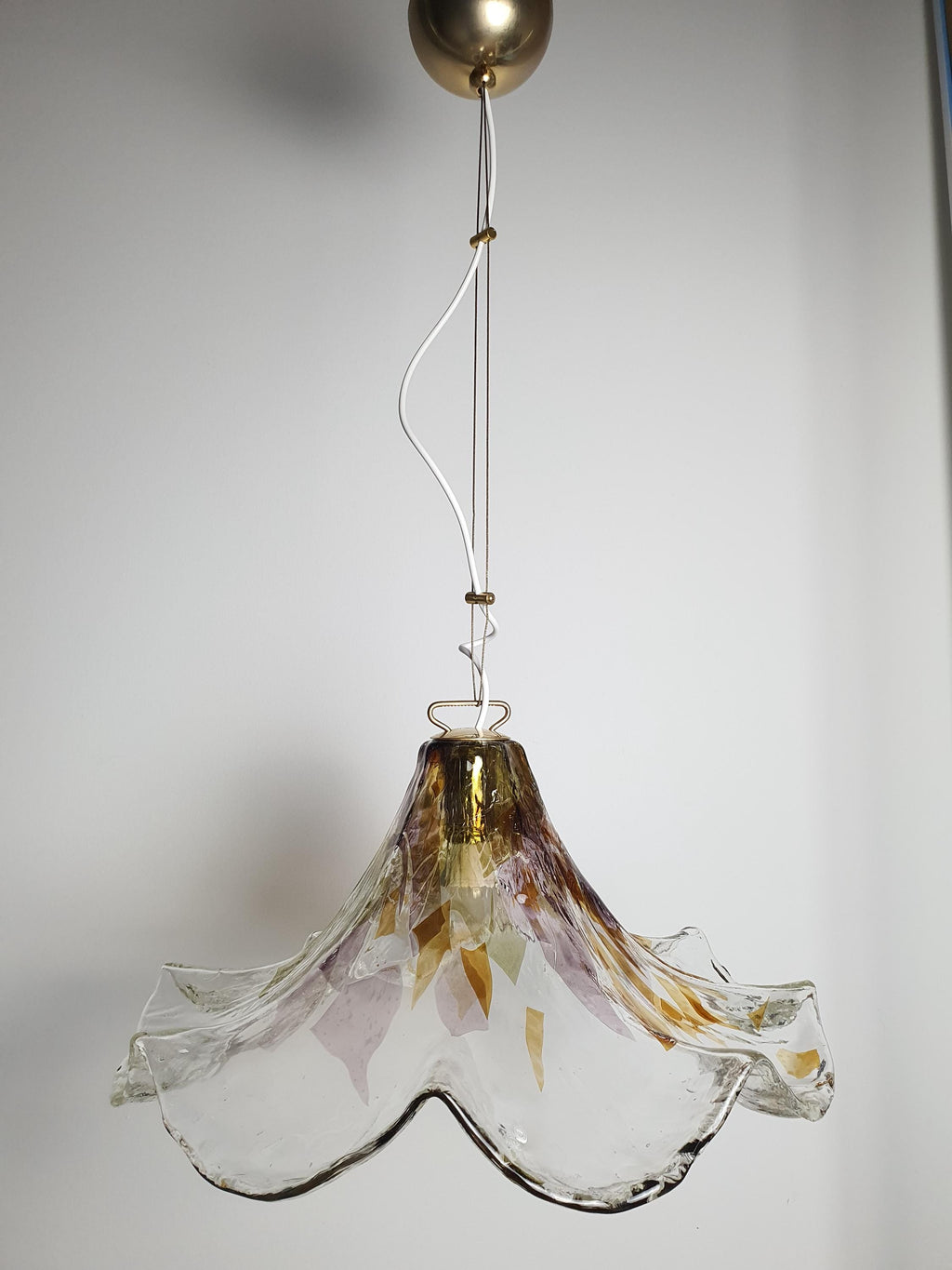 La Murrina Green & Purple Organic Pendant Light | Vintage Murano Glass Fazzoletto Lamp