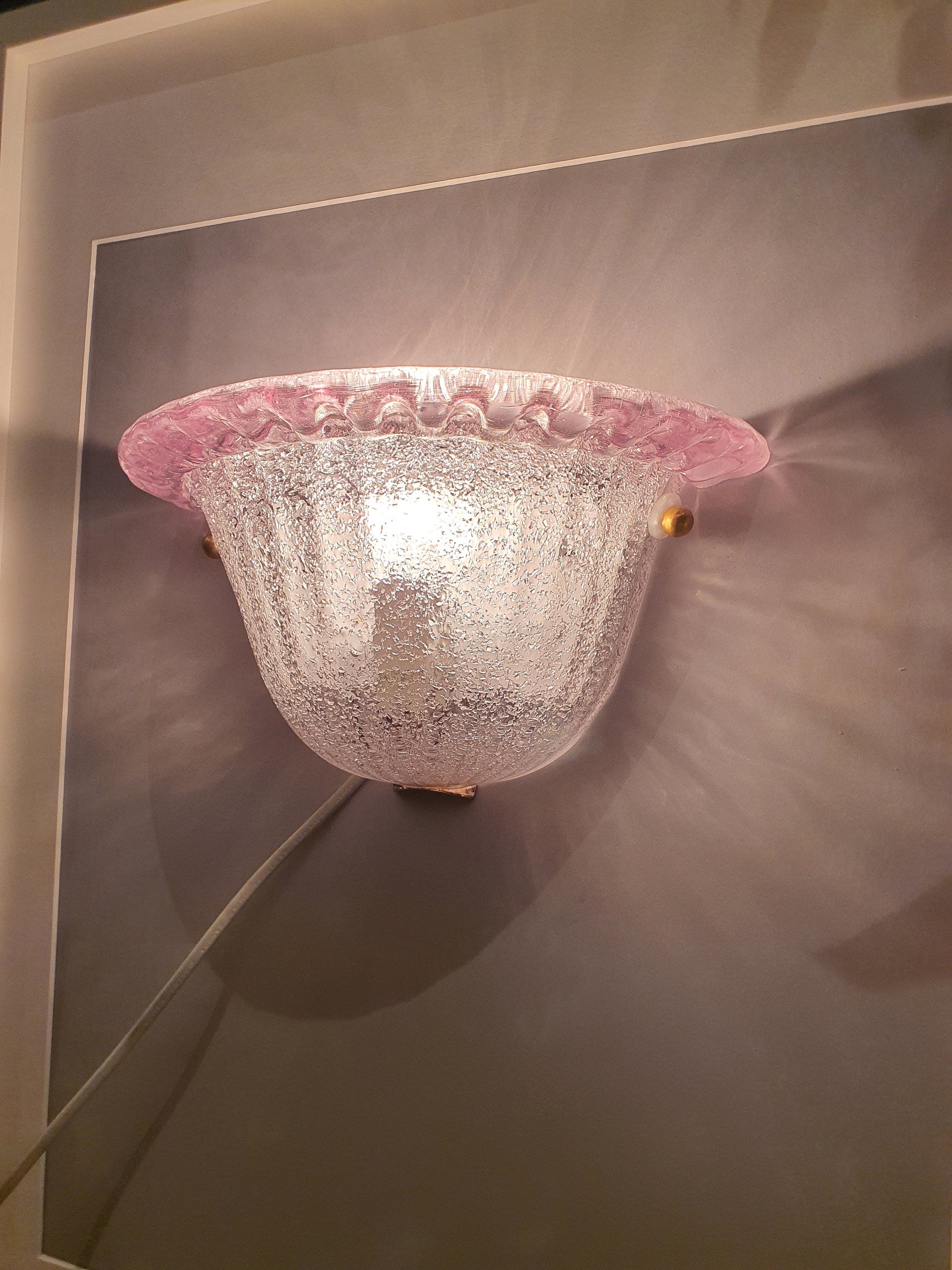 Hand-Crafted Murano Glass Flower Sconce: Art Deco Pink Wall Lamp