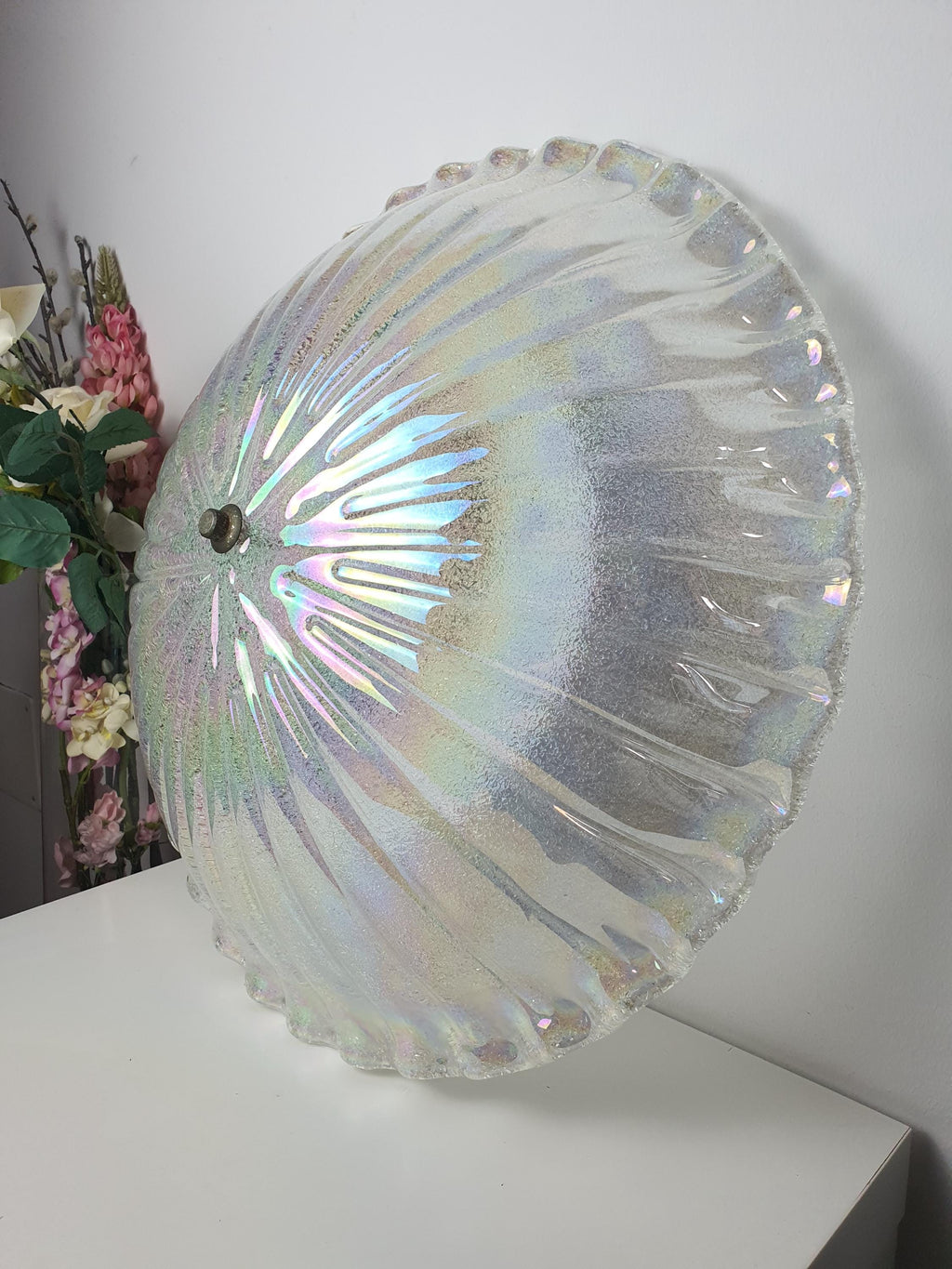 Murano glass shell ceiling light — light wear consistent with age, very good vintage condition