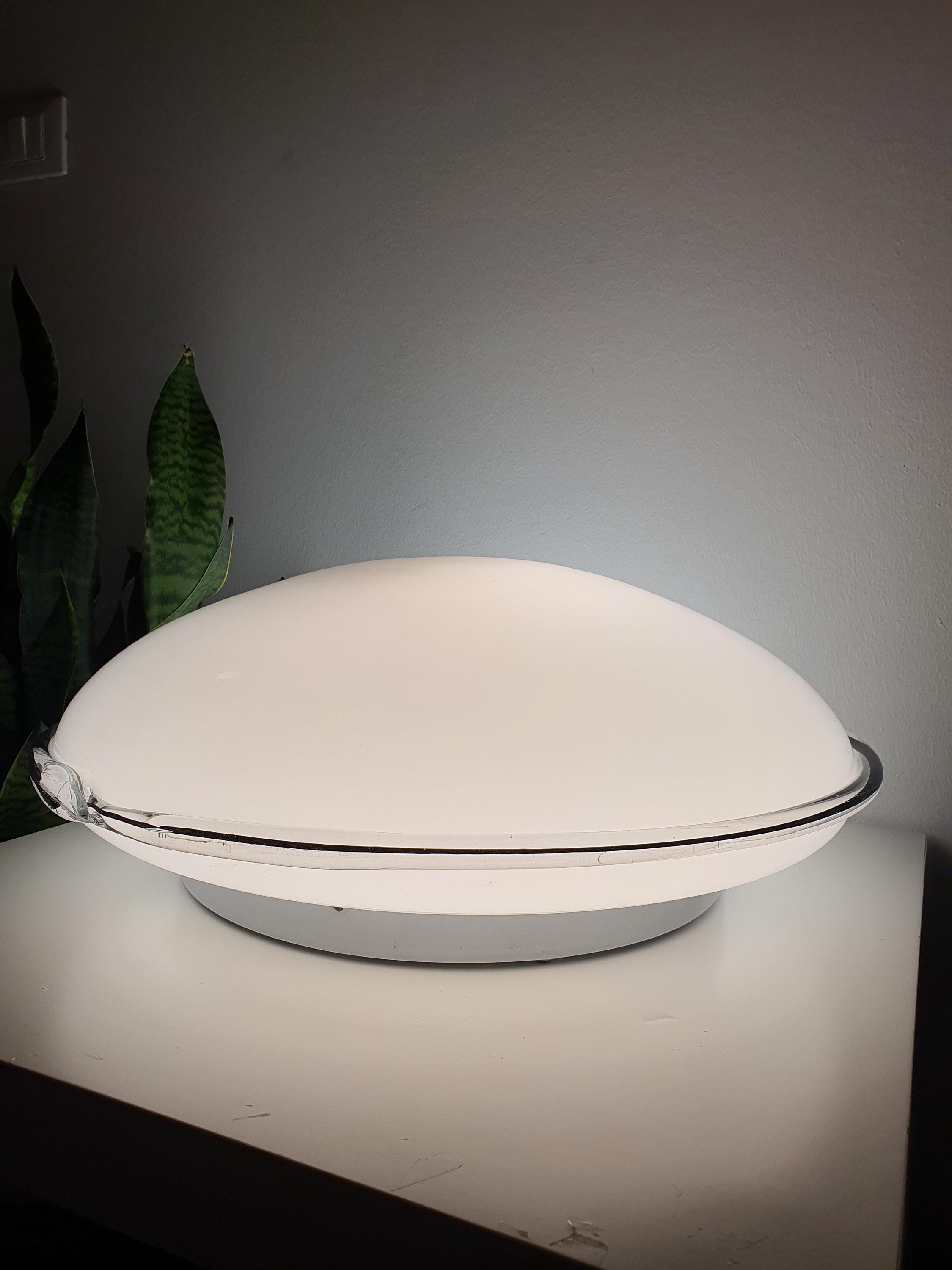 XL Murano Glass Flush Mount Light: Mid-Century Italian White & Black Ceiling Lamp