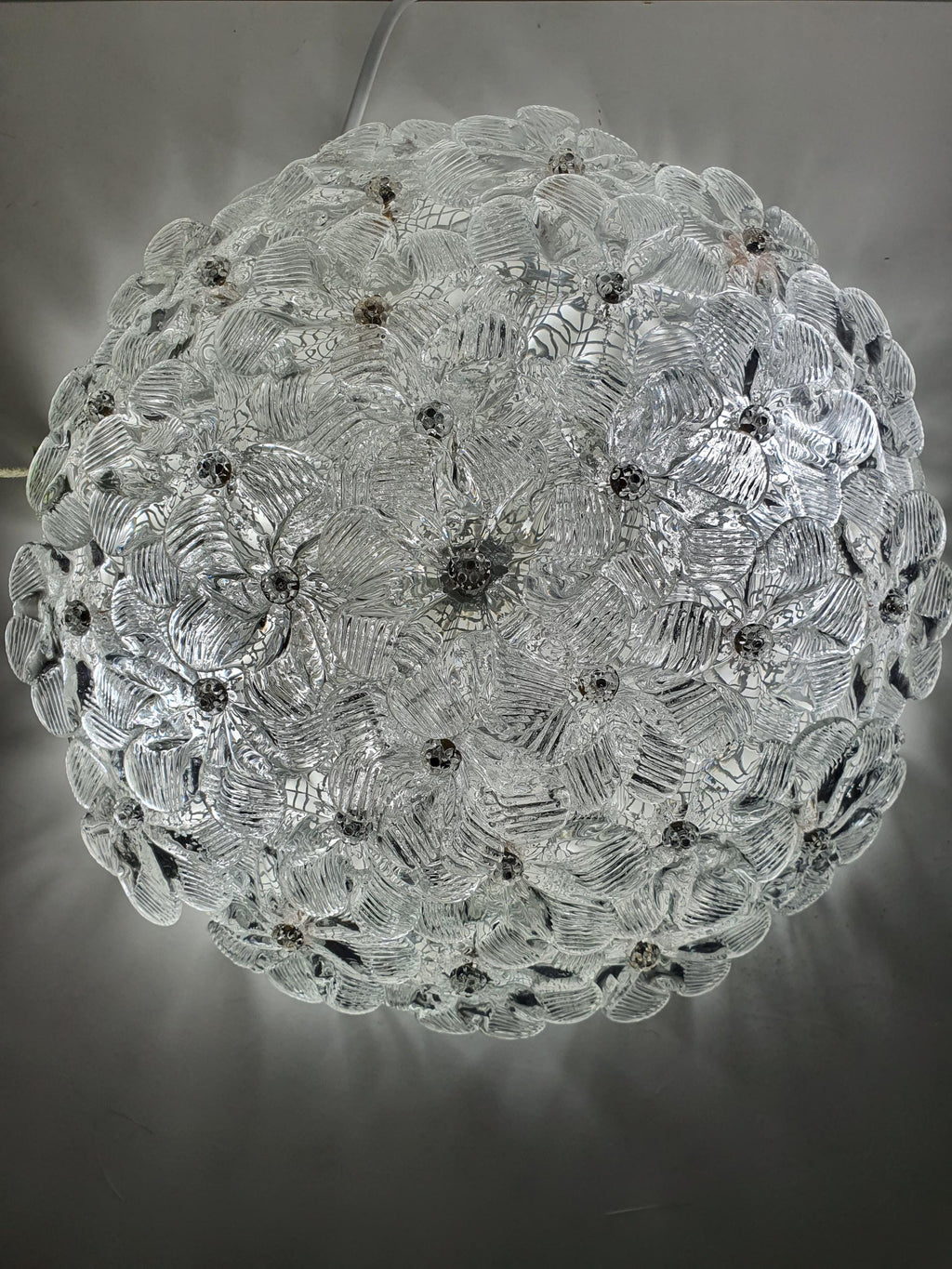 Seguso style Murano glass flush mount — illuminated, soft jewel-like glow