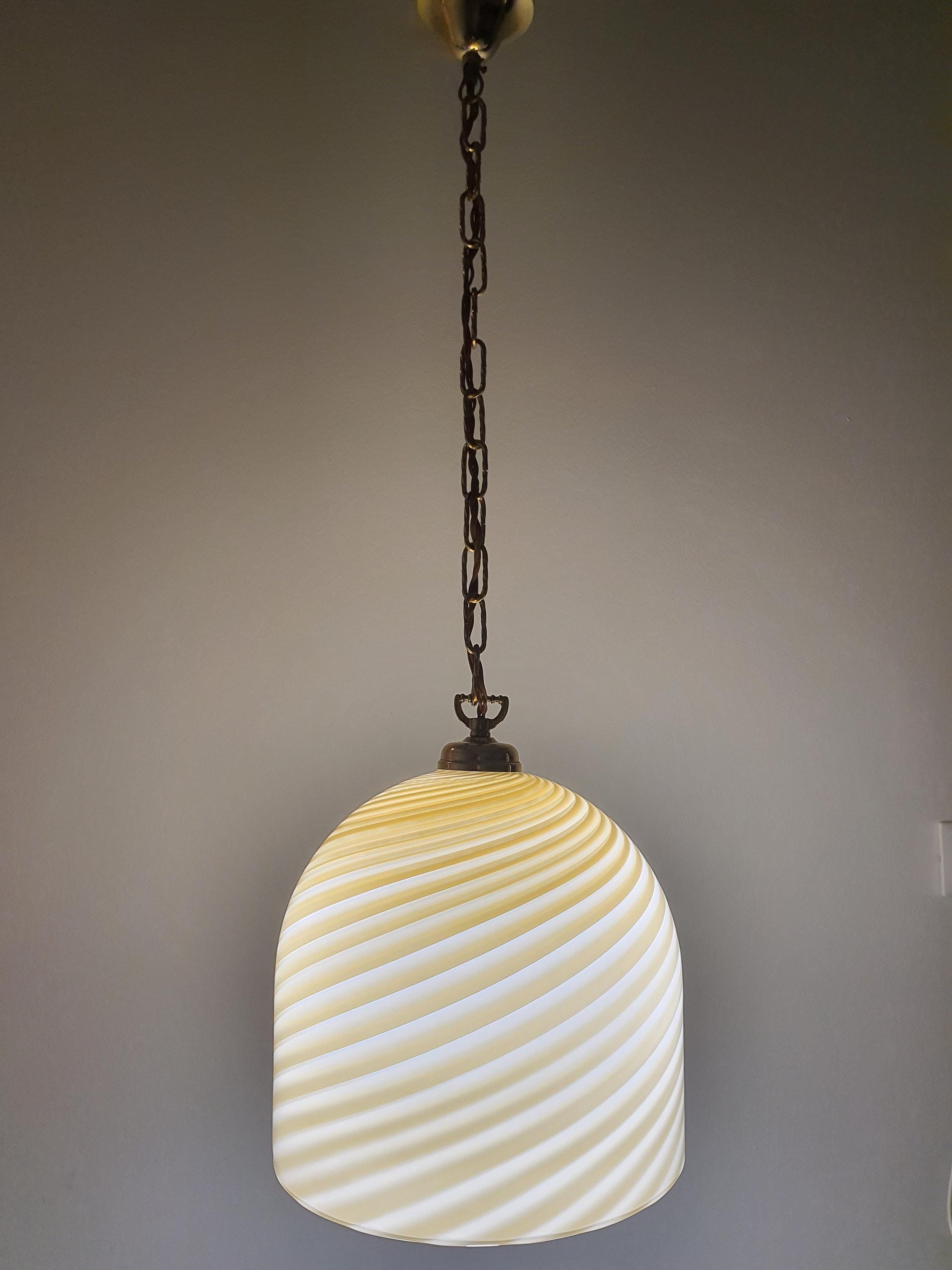 Vintage Beige Swirl Murano Glass Pendant Light - Italian MCM Decor