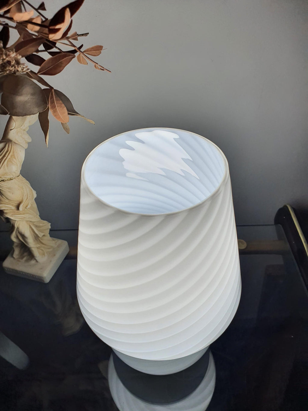 Vintage Murano Glass Mushroom Lamp: Mid-Century Modern White Swirl