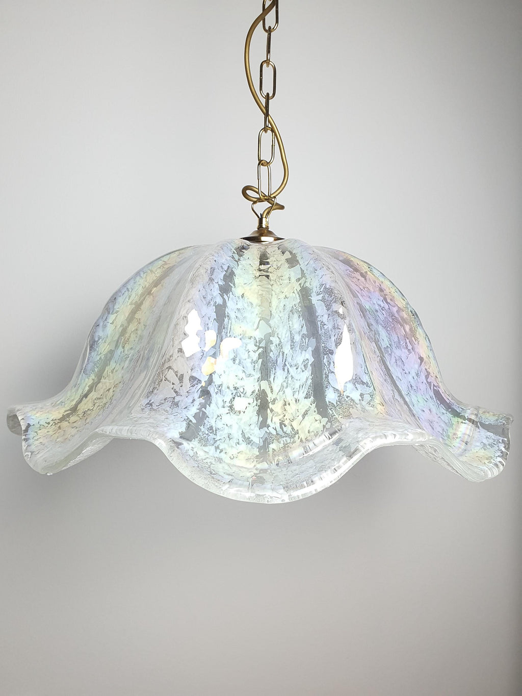 Vintage Murano Glass Iridescent Organic Pendant Light Fazzoletto Style