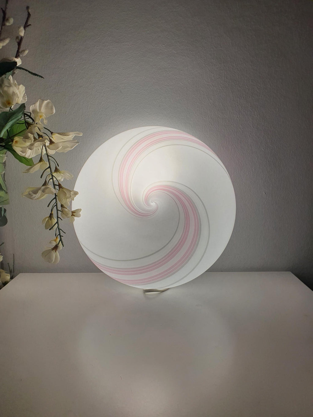 Vintage Murano glass white pink grey swirl flush mount or sconce